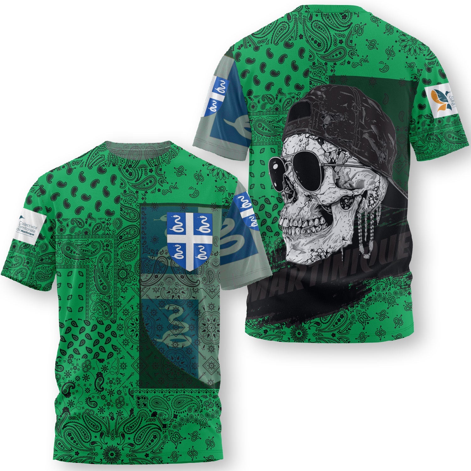 Martinique T Shirt Paisley Flag And Skull Style 3