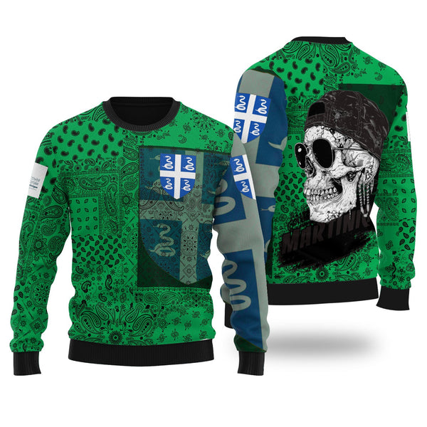 Martinique Ugly Sweater Paisley Flag And Skull Style 1