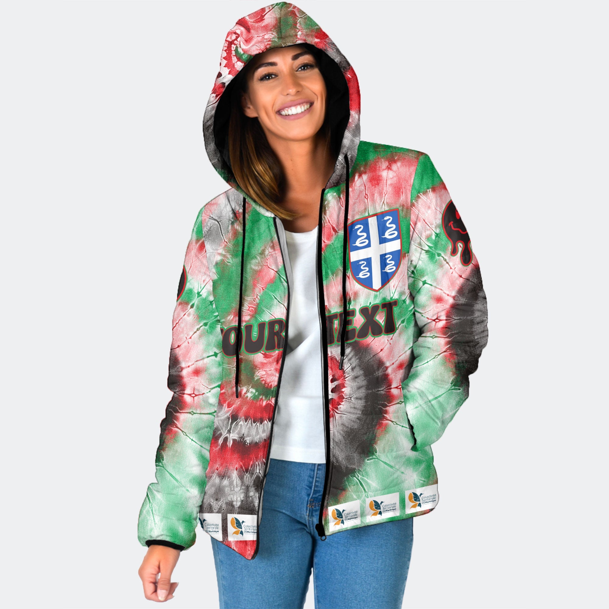 Martinique Women Hooded Padded Jacket Custom Tie Dye Style 1