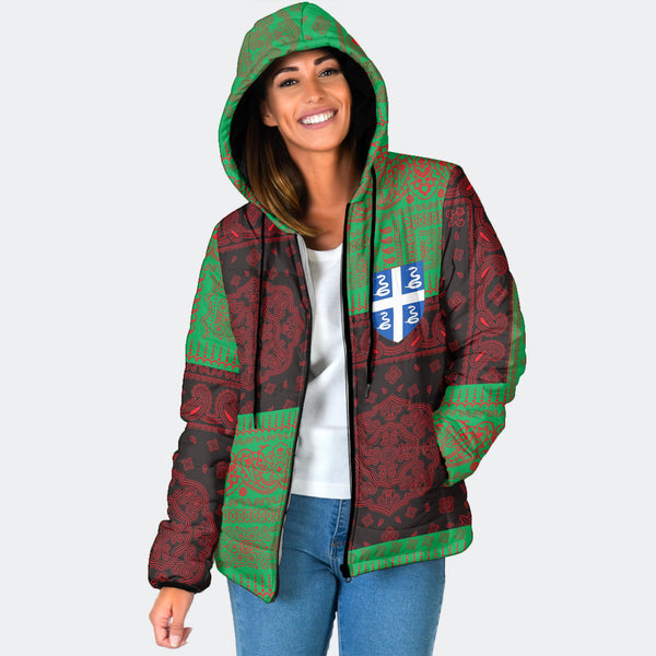 Martinique Women Hooded Padded Jacket Flag And Paisley Basic Style 1