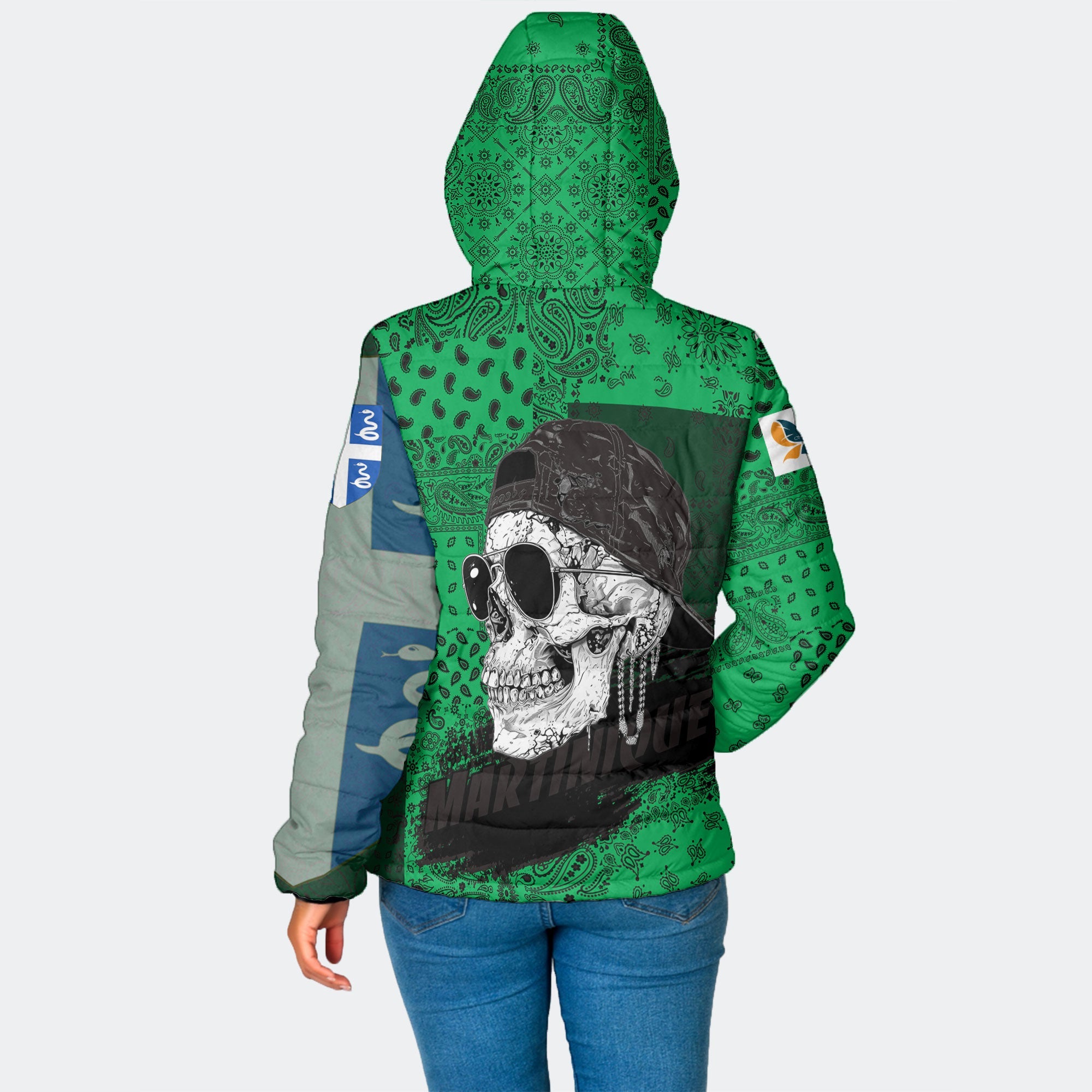 Martinique Women Hooded Padded Jacket Paisley Flag And Skull Style 2