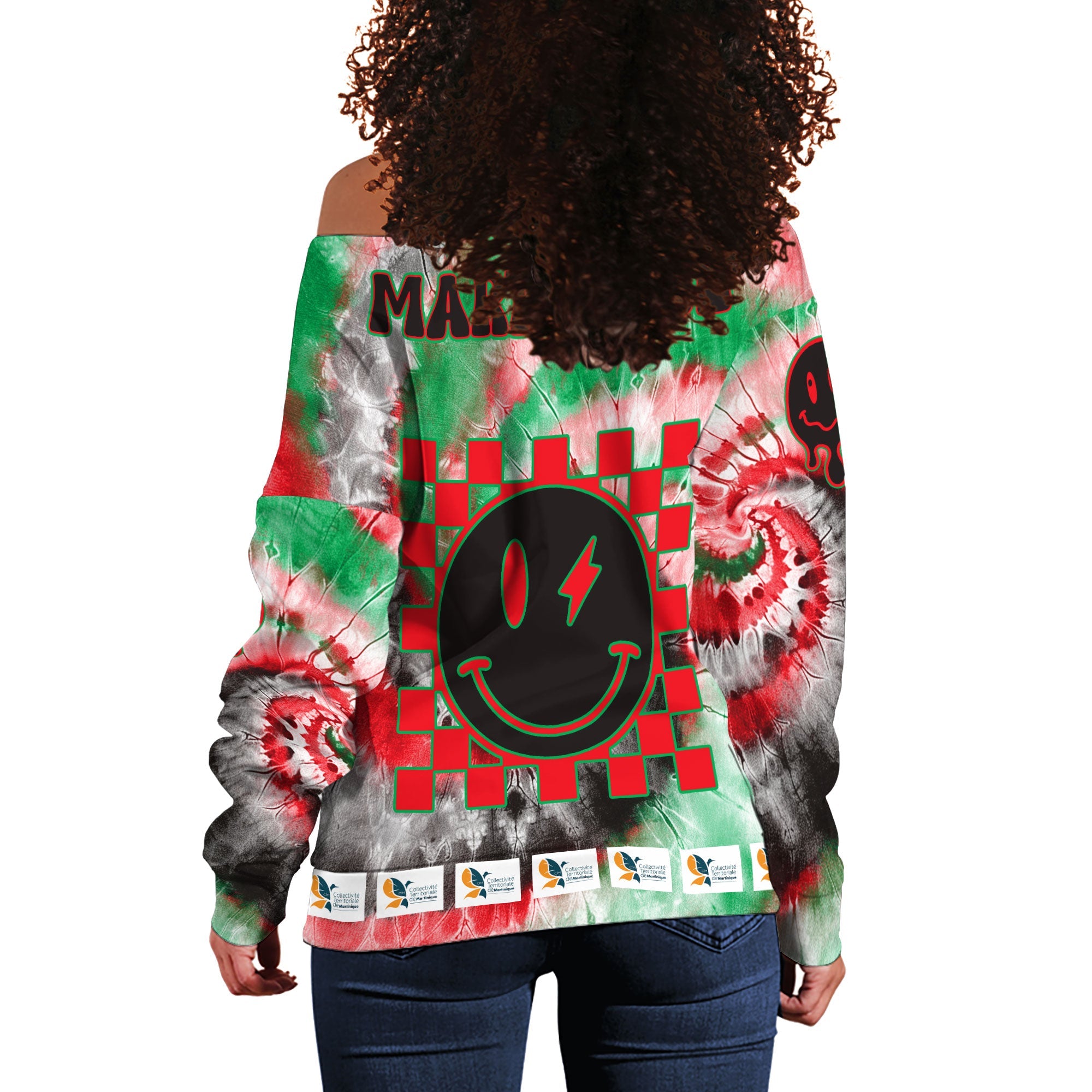 Martinique Women Off Shoulder Sweatshirt Custom Tie Dye Style 1