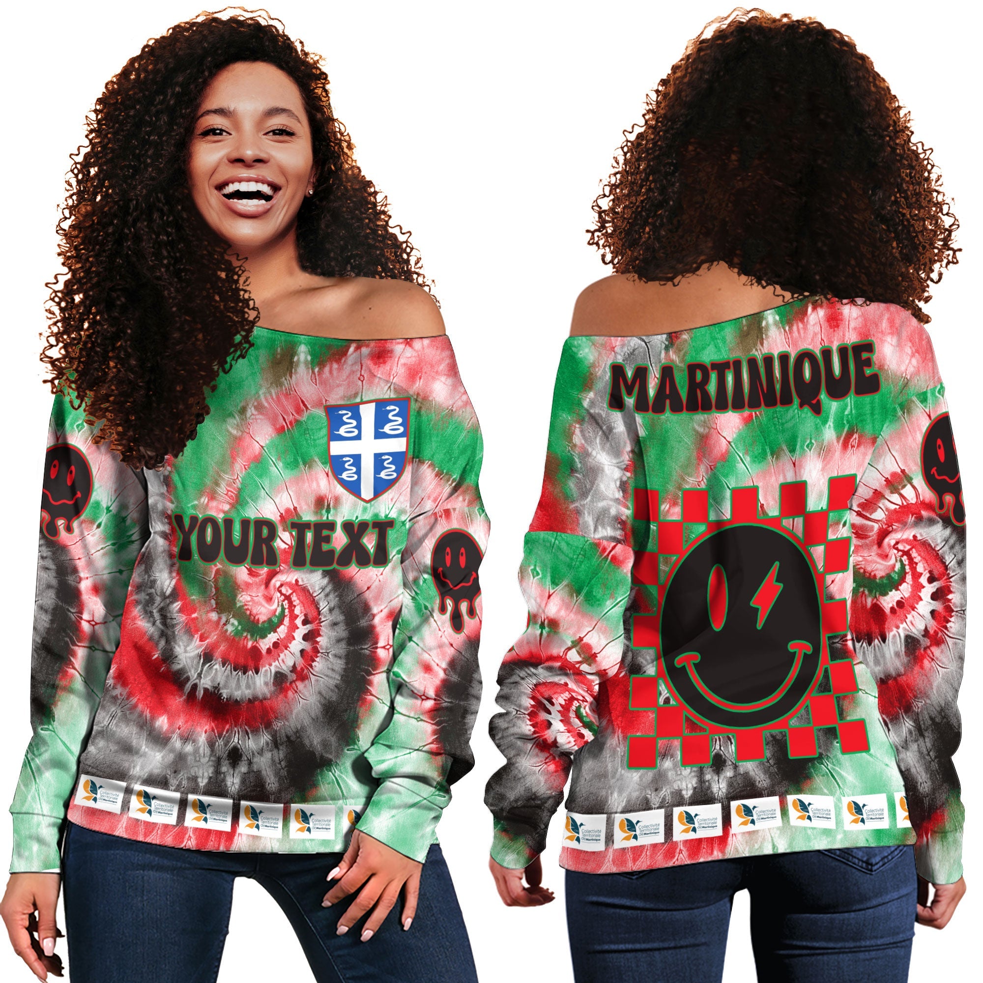 Martinique Women Off Shoulder Sweatshirt Custom Tie Dye Style 2