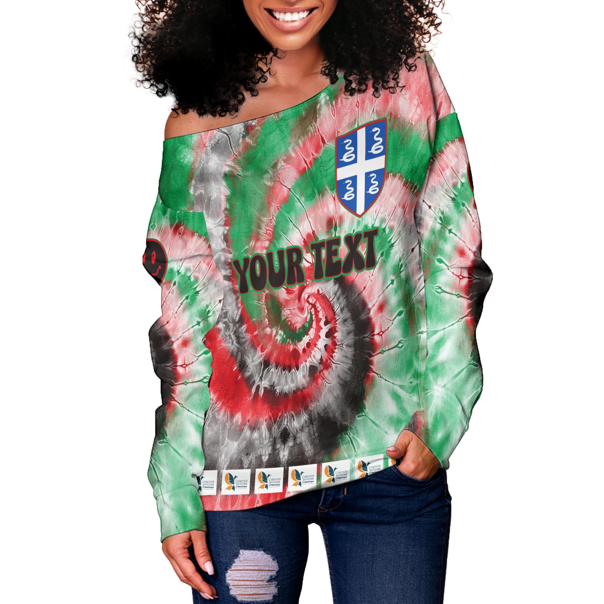 Martinique Women Off Shoulder Sweatshirt Custom Tie Dye Style 3