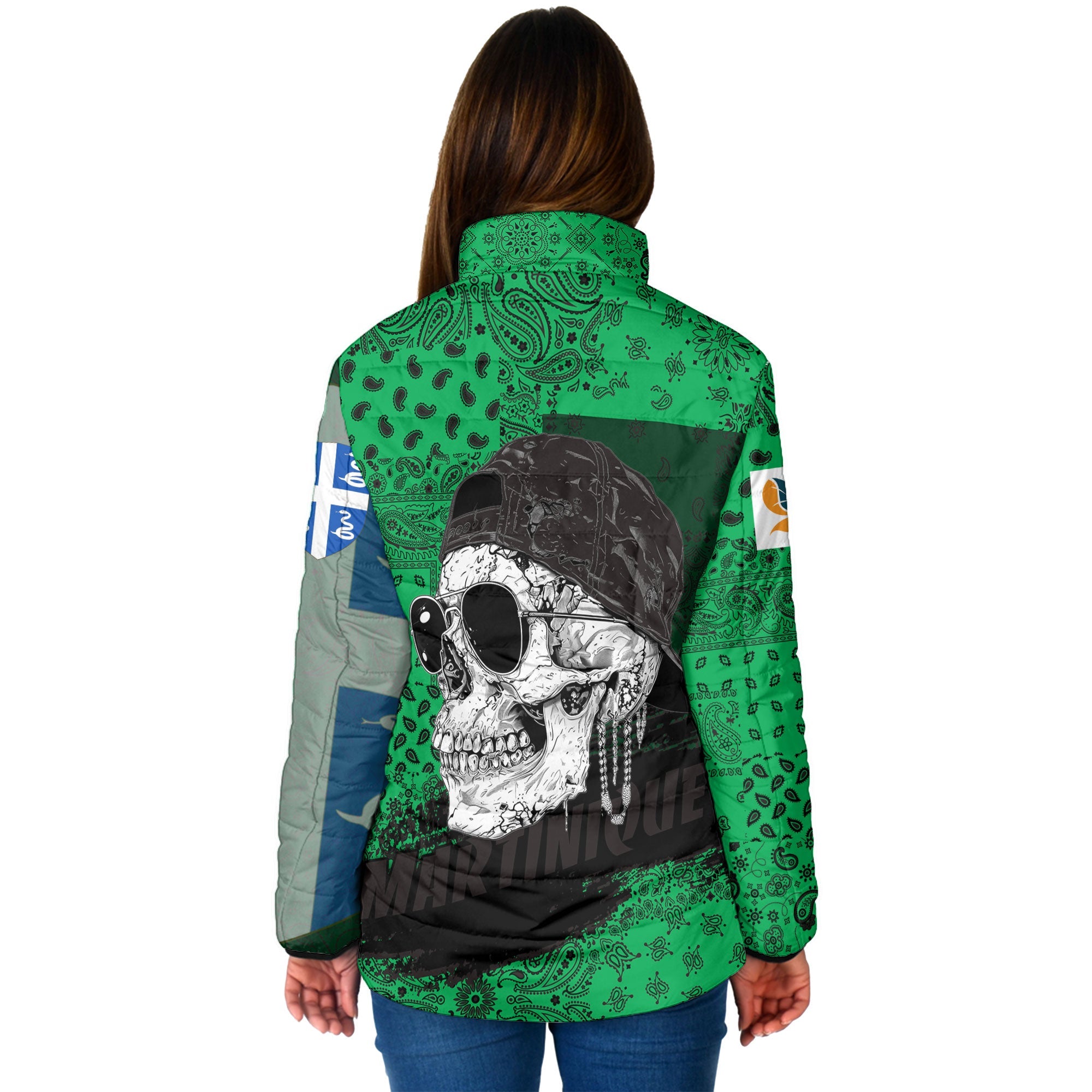 Martinique Women Padded Jacket Paisley Flag And Skull Style 2