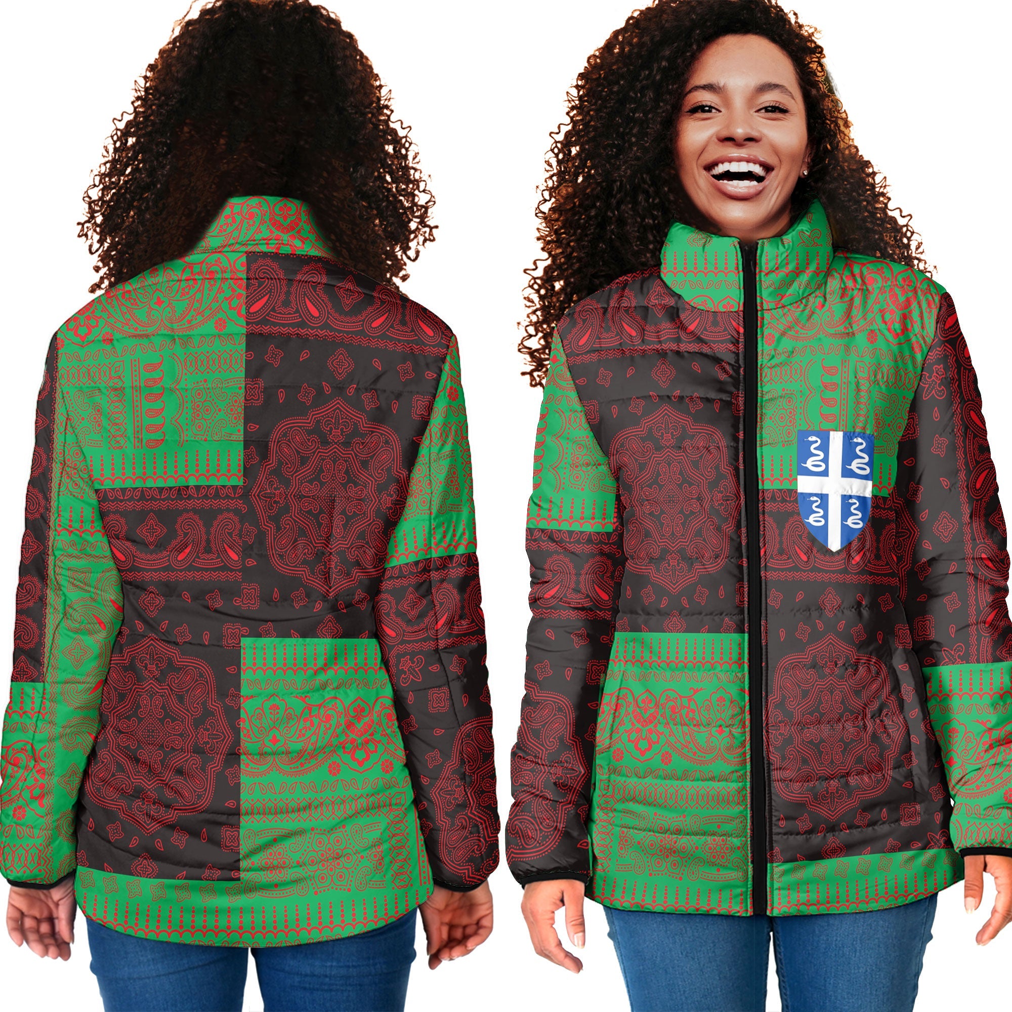 Martinique Women Padded Jacket Flag And Paisley Basic Style 4