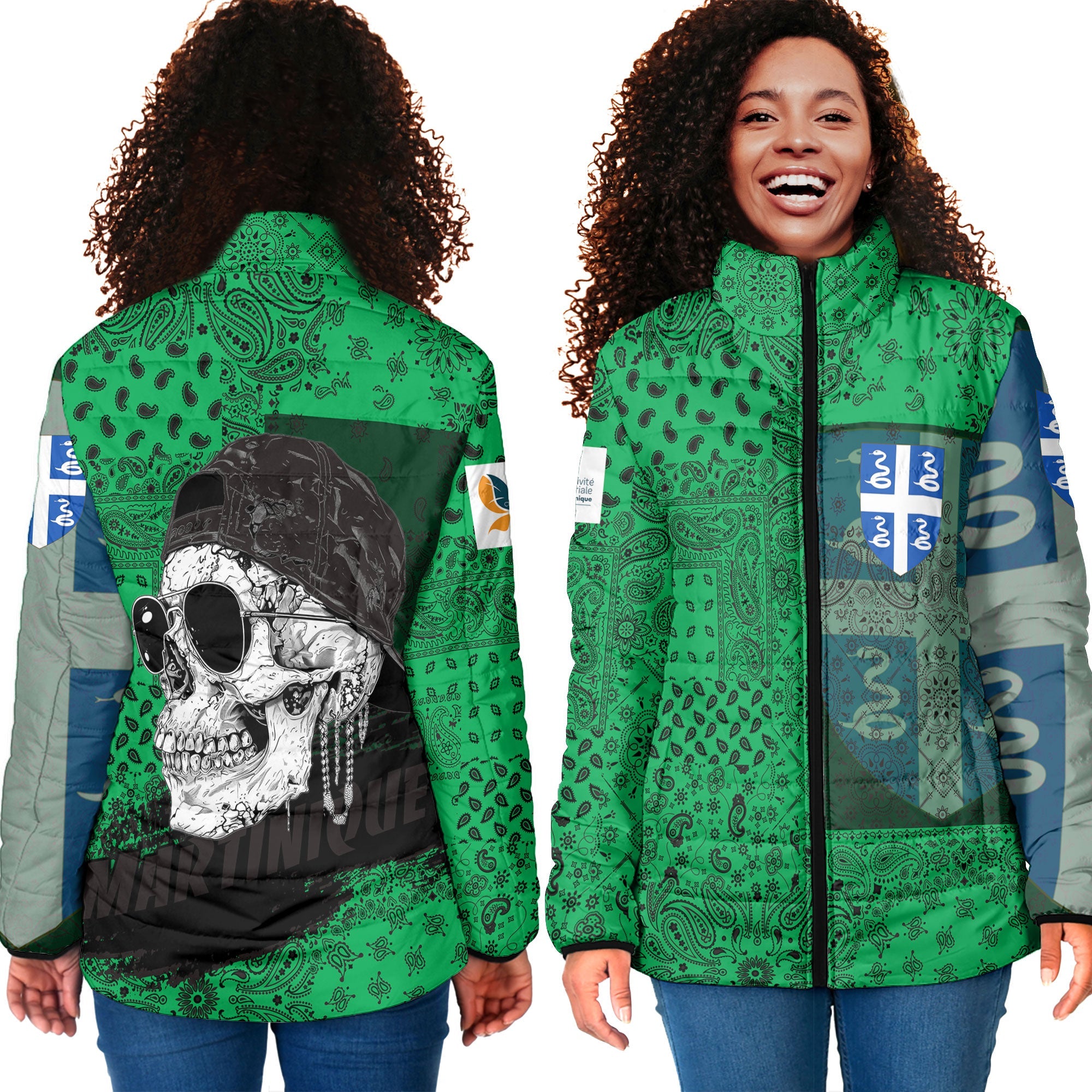 Martinique Women Padded Jacket Paisley Flag And Skull Style 4