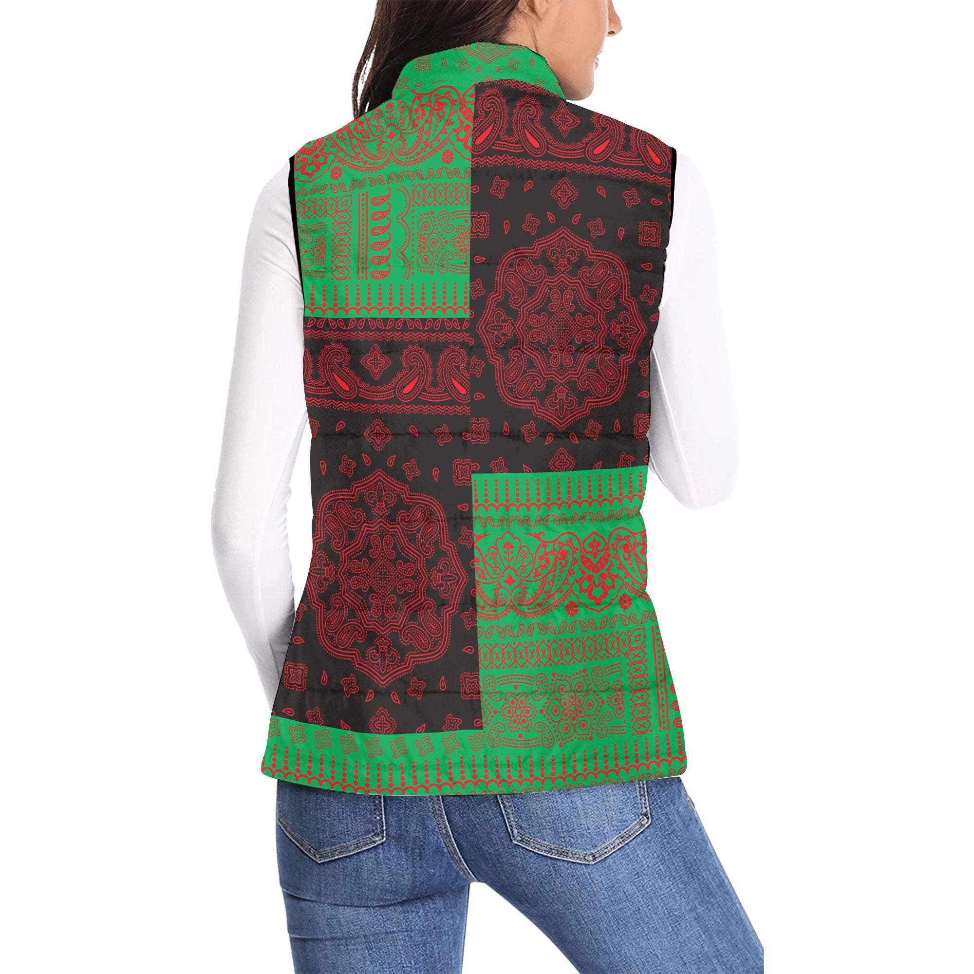 Martinique Women Padded Jacket Vest Flag And Paisley Basic Style 2