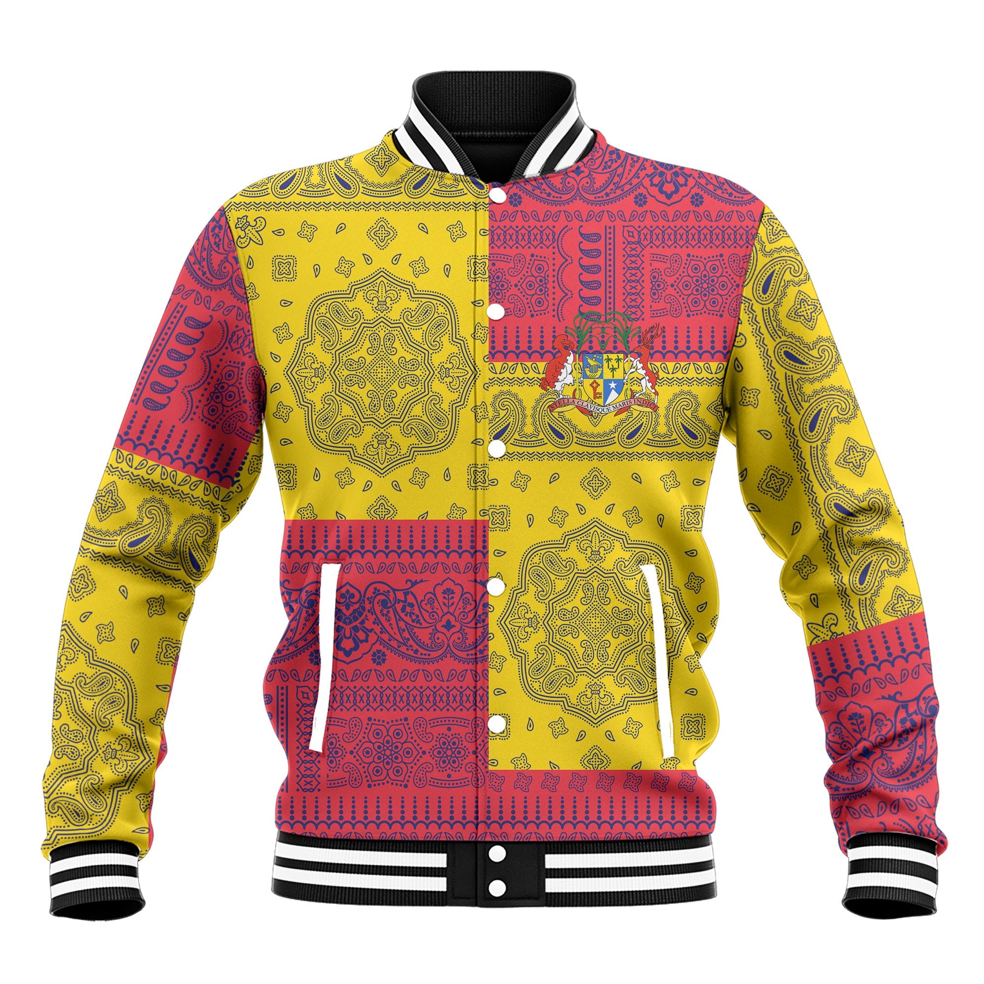 Mauritius Baseball Jacket Flag And Paisley Basic Style 2