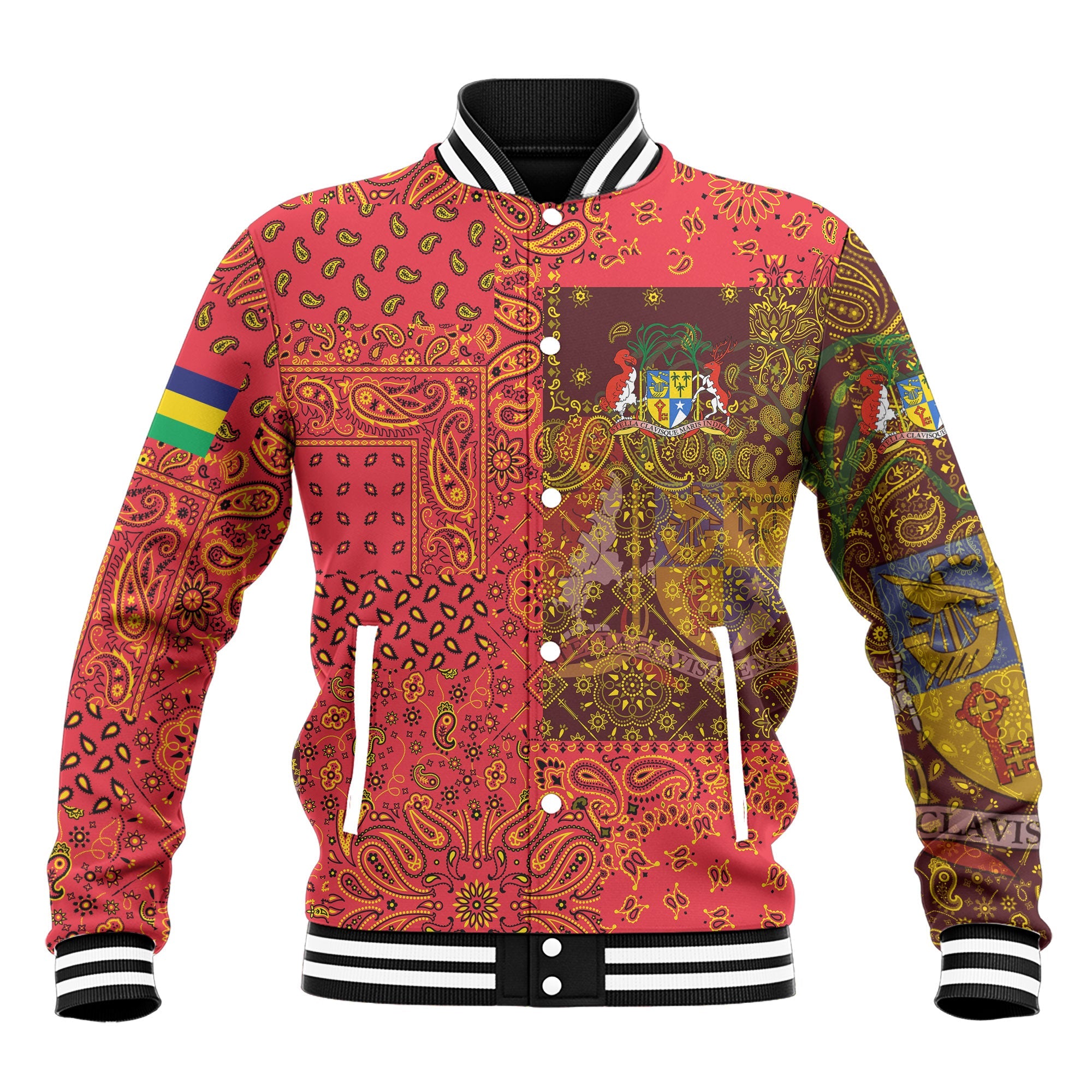 Mauritius Baseball Jacket Paisley Flag And Skull Style 2