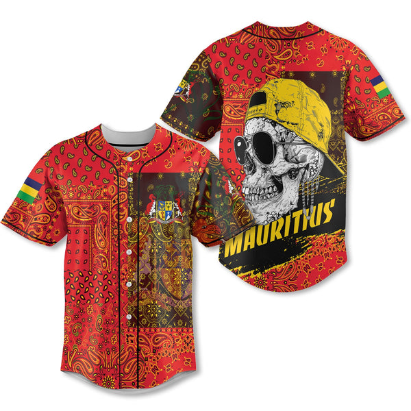 Mauritius Baseball Jersey Paisley Flag And Skull Style 1