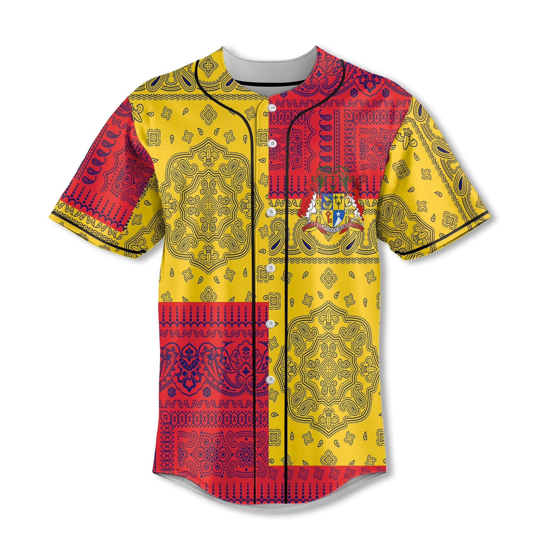 Mauritius Baseball Jersey Flag And Paisley Basic Style 2