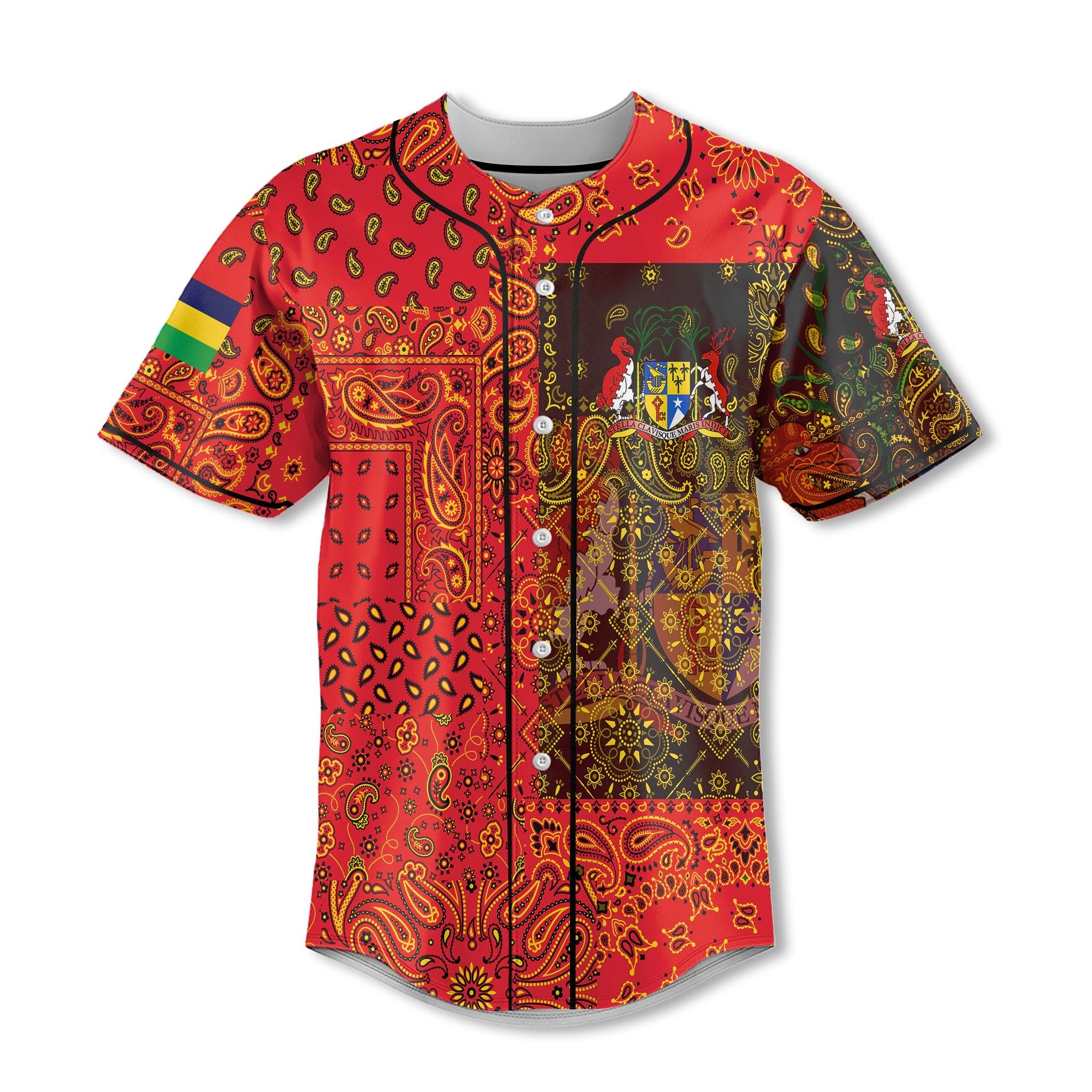 Mauritius Baseball Jersey Paisley Flag And Skull Style 2