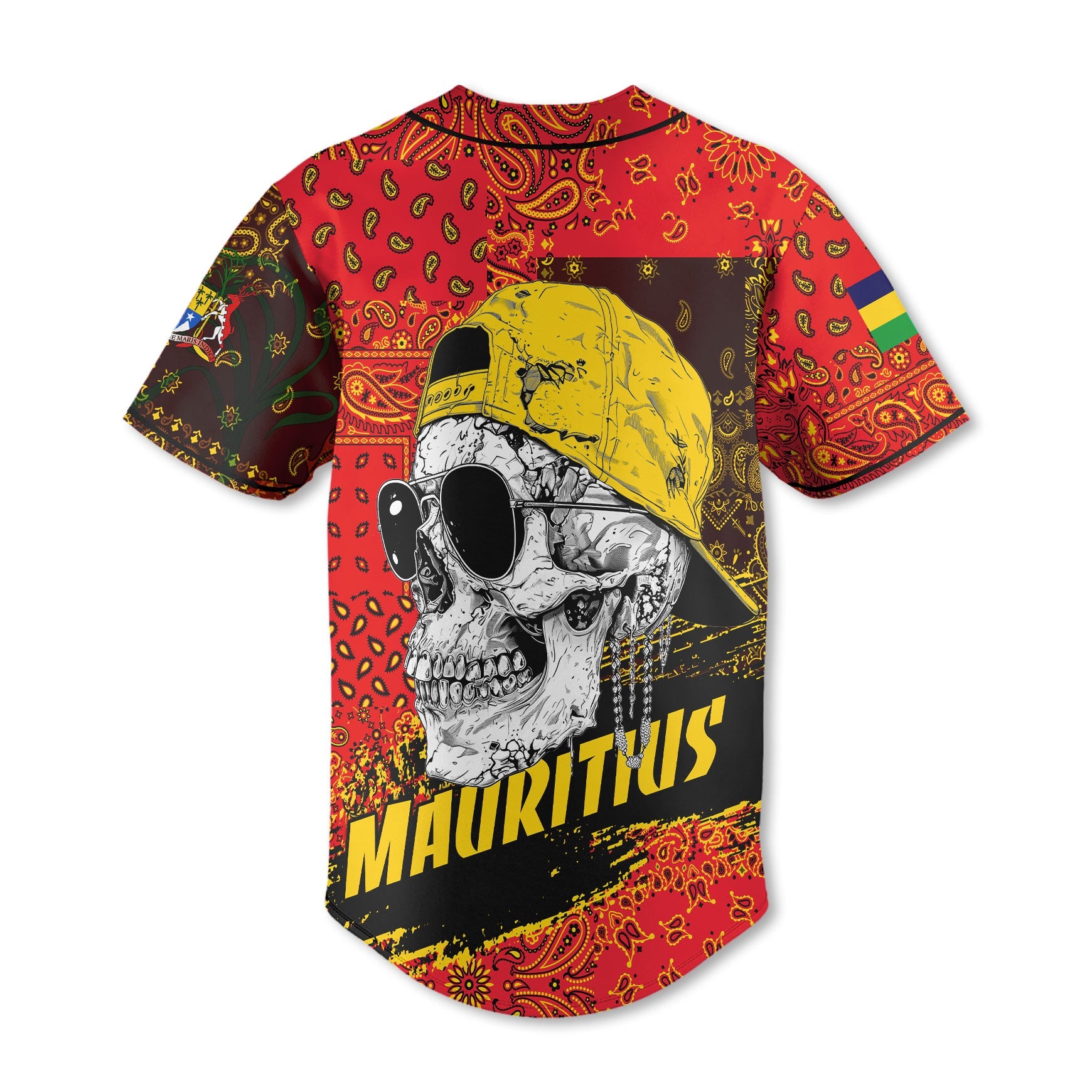 Mauritius Baseball Jersey Paisley Flag And Skull Style 3