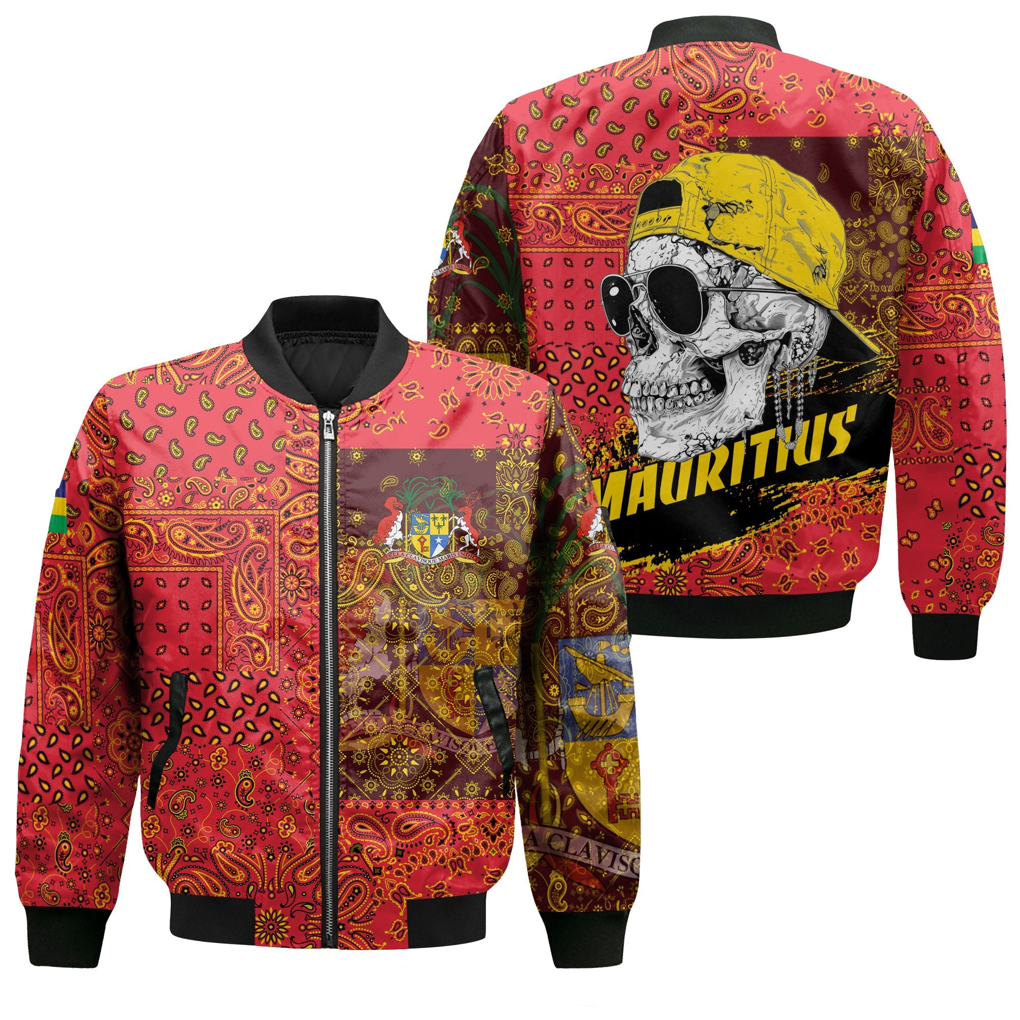 Mauritius Bomber Jacket Paisley Flag And Skull Style 1