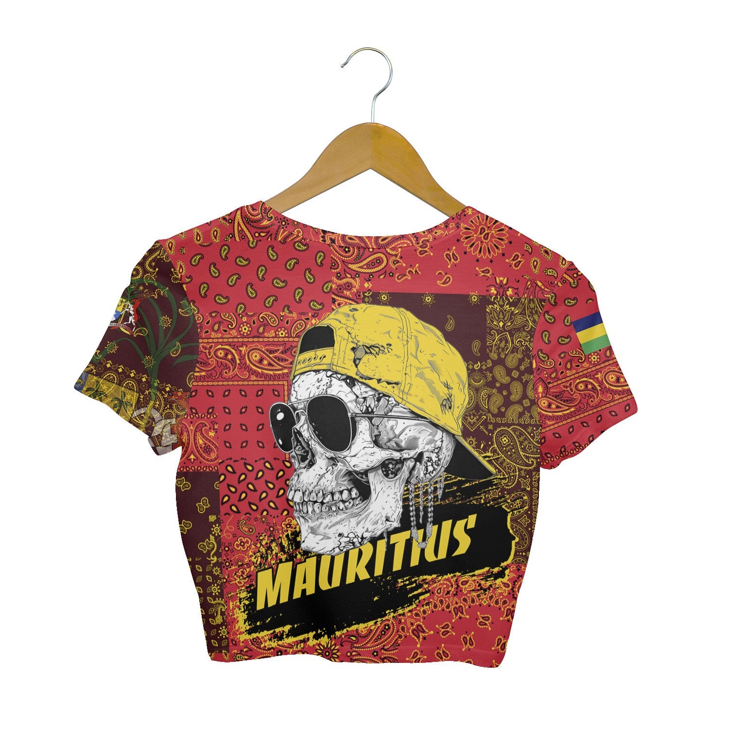 Mauritius Croptop T Shirt Paisley Flag And Skull Style 2