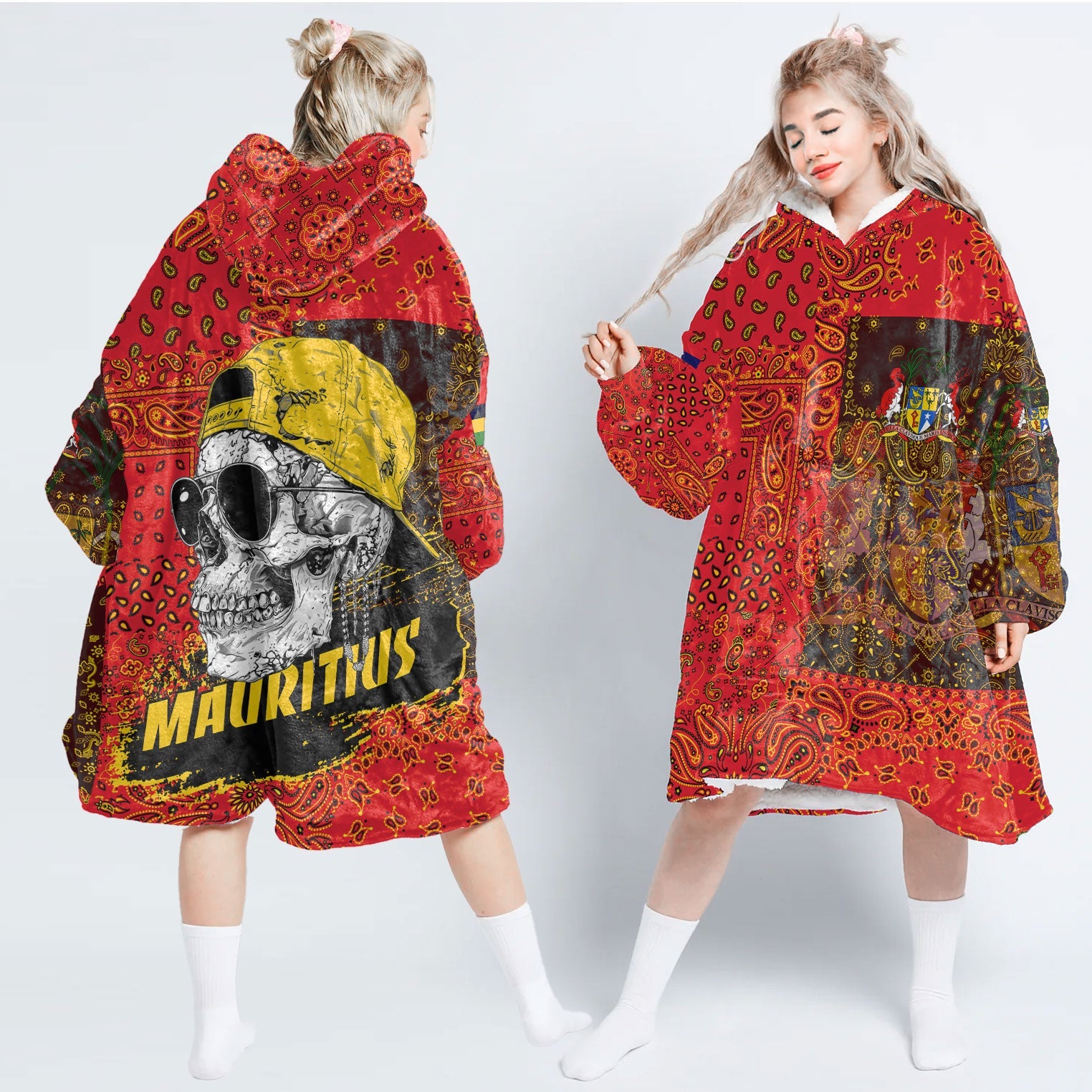 Mauritius Hoodie Blanket Paisley Flag And Skull Style 1