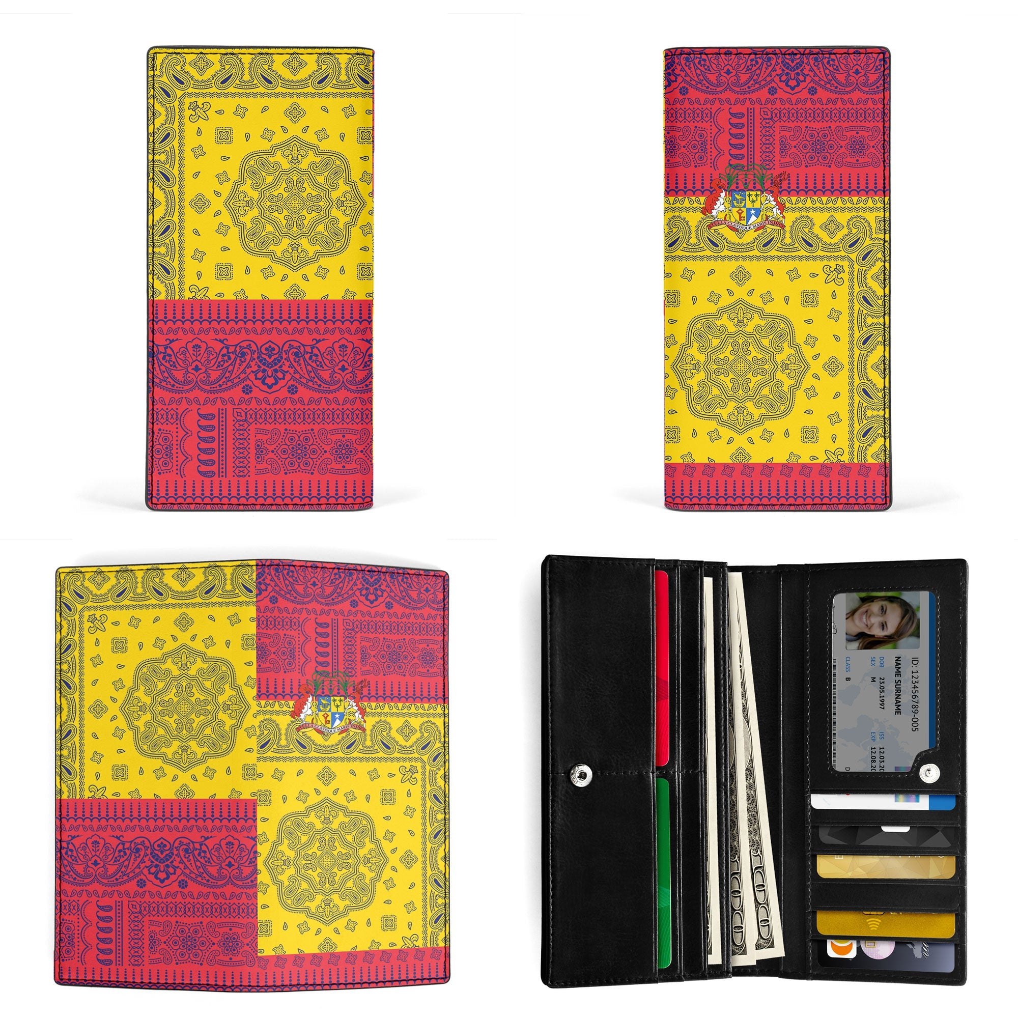 Mauritius Leather Wallet Flag And Paisley Basic Style 3