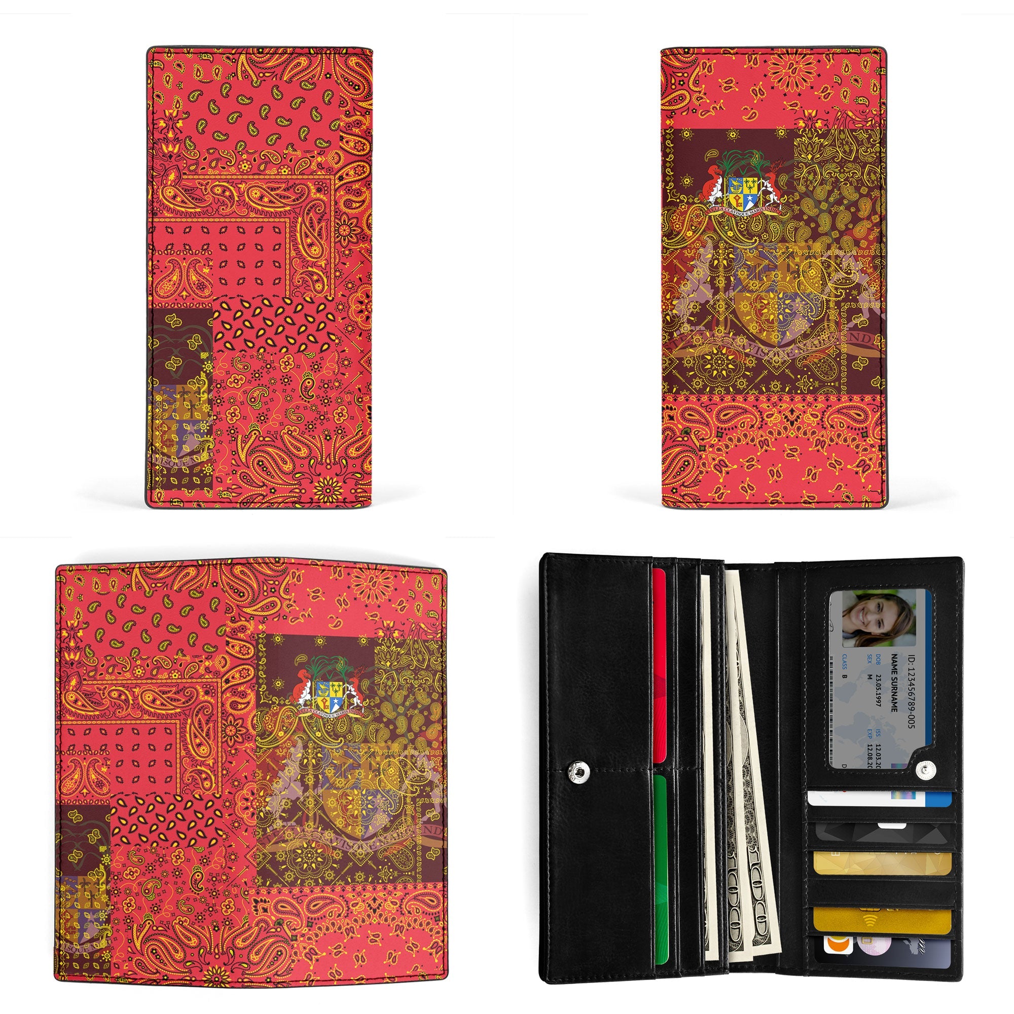 Mauritius Leather Wallet Paisley Flag And Skull Style 3