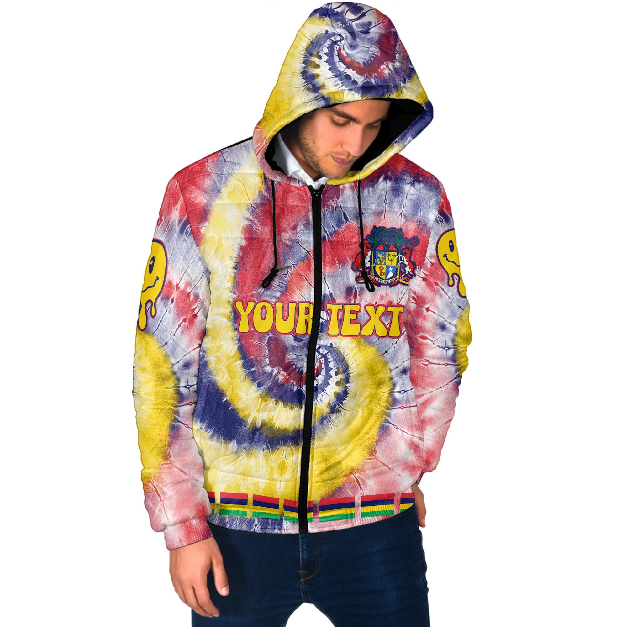 Mauritius Men Hooded Padded Jacket Custom Tie Dye Style 2