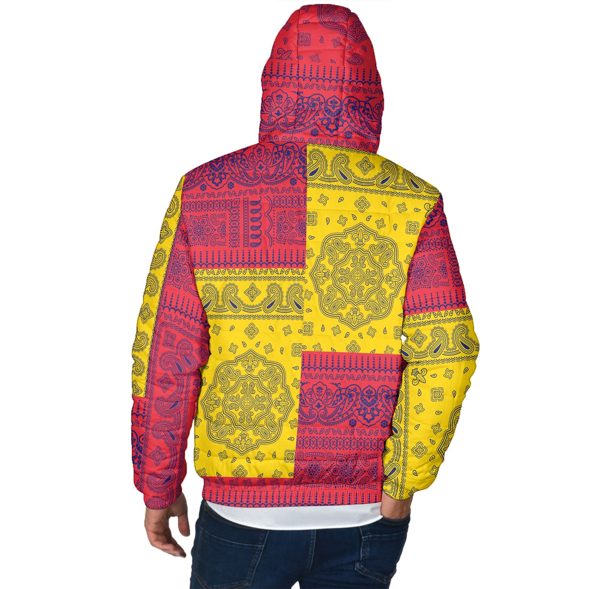 Mauritius Men Hooded Padded Jacket Flag And Paisley Basic Style 3