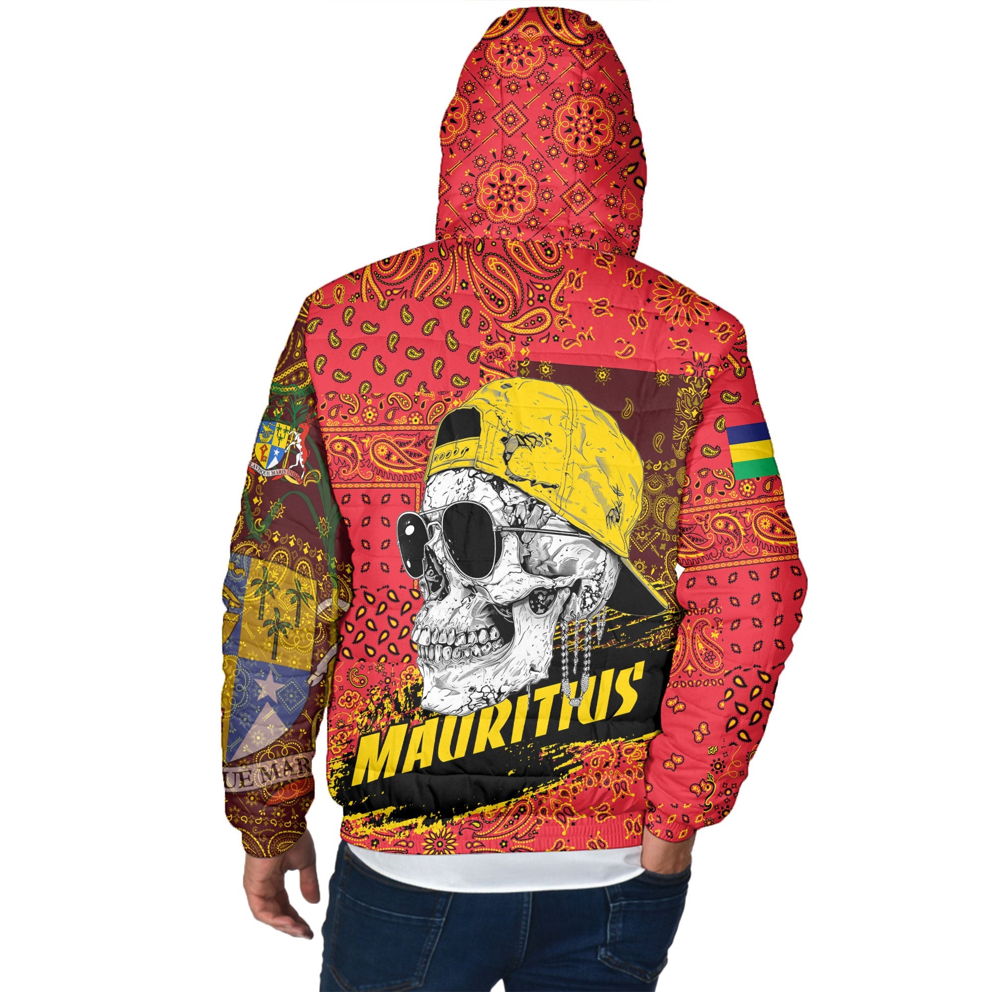 Mauritius Men Hooded Padded Jacket Paisley Flag And Skull Style 3