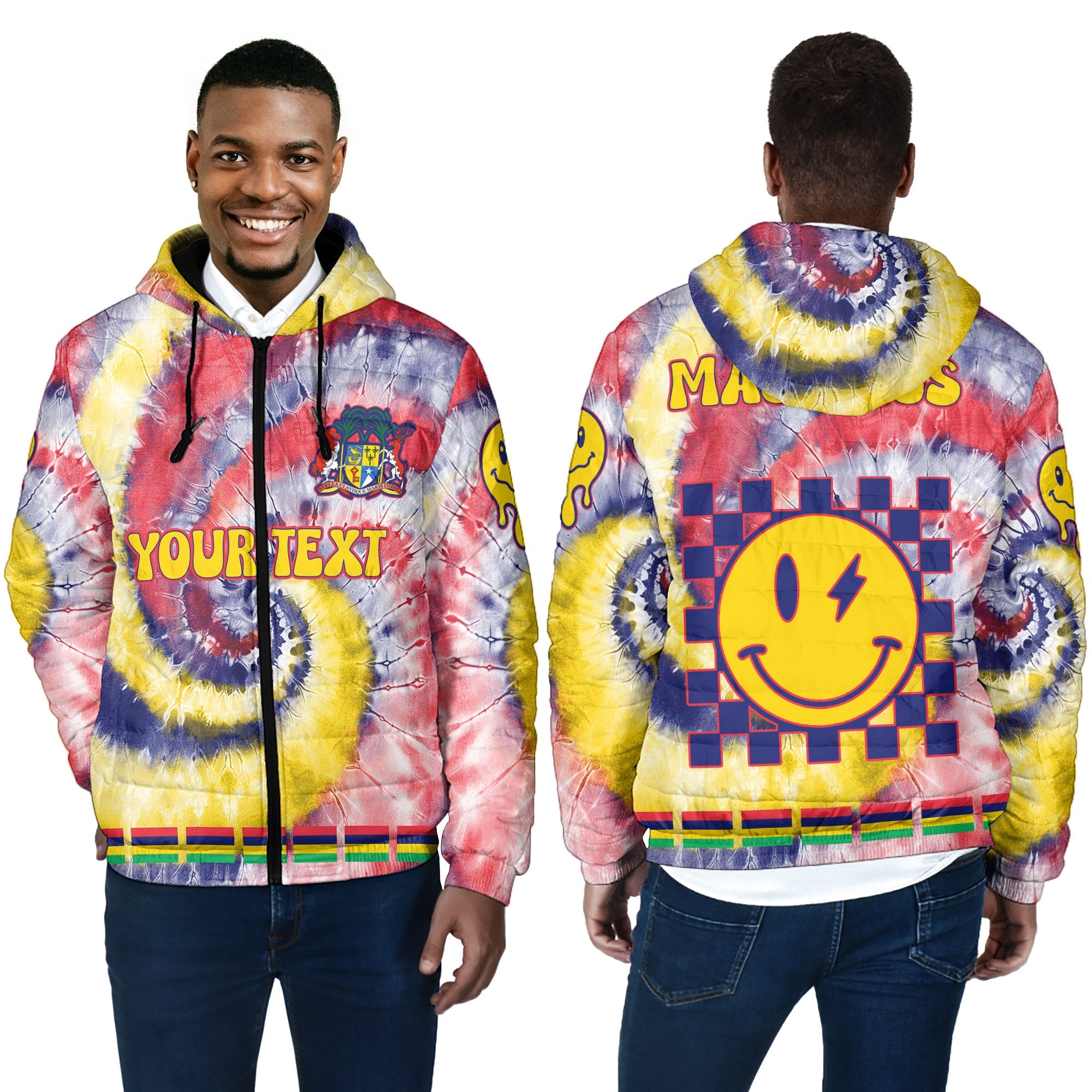 Mauritius Men Hooded Padded Jacket Custom Tie Dye Style 4