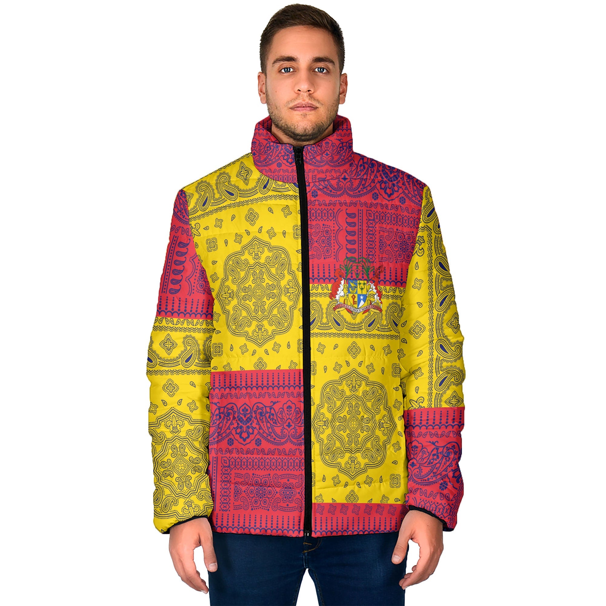 Mauritius Men Padded Jacket Flag And Paisley Basic Style 1