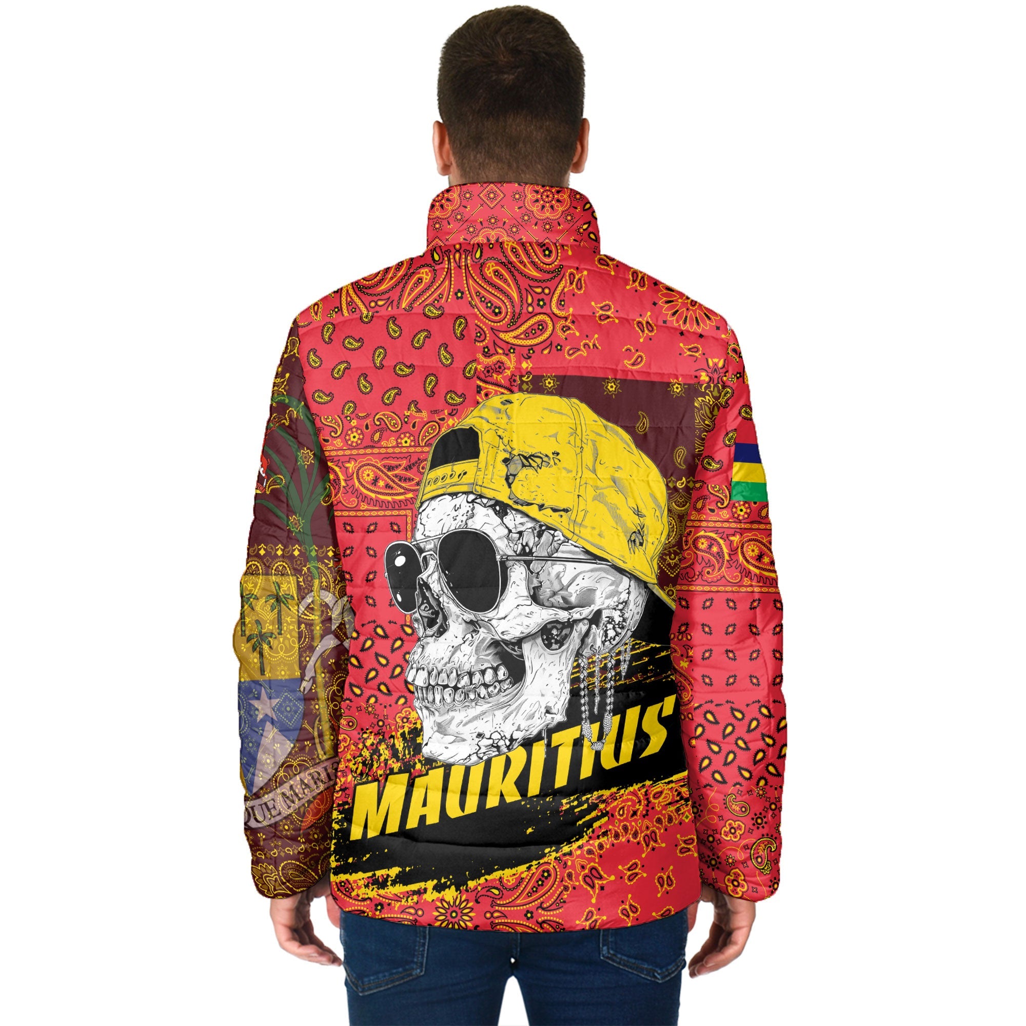 Mauritius Men Padded Jacket Paisley Flag And Skull Style 2