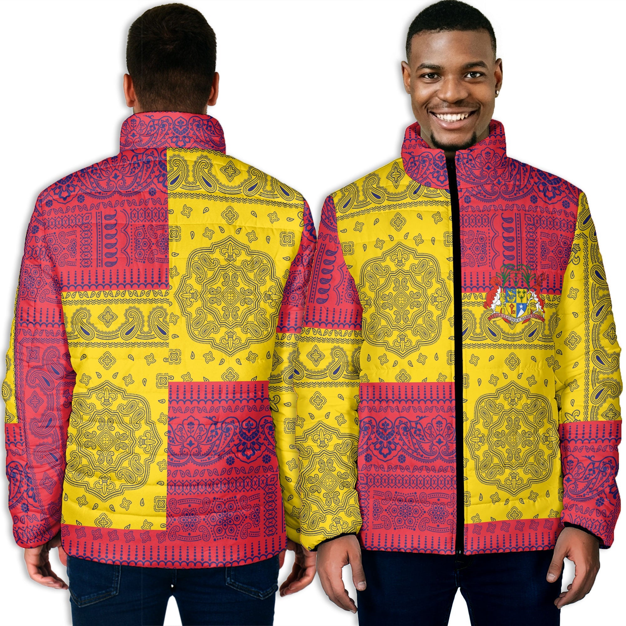 Mauritius Men Padded Jacket Flag And Paisley Basic Style 3