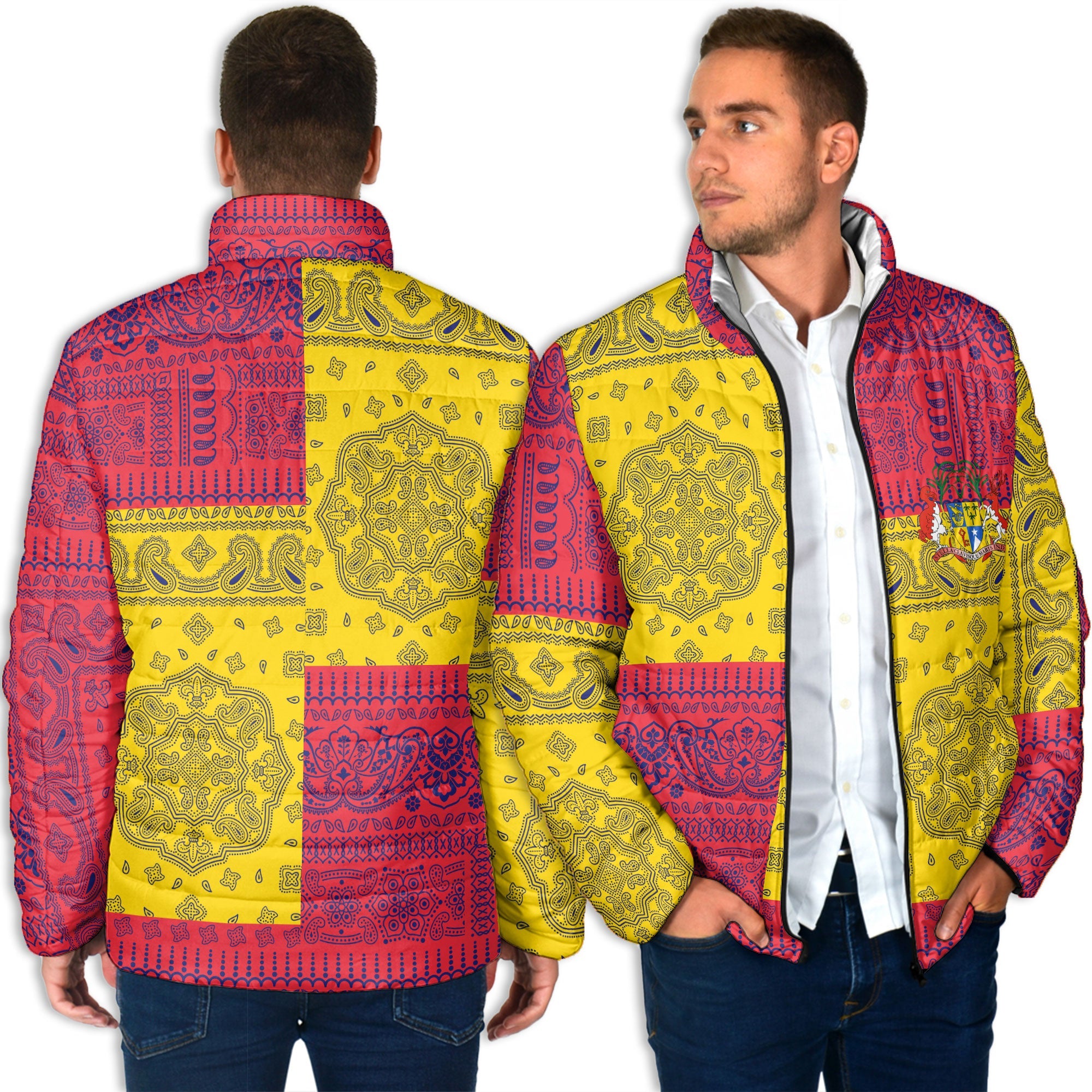 Mauritius Men Padded Jacket Flag And Paisley Basic Style 4