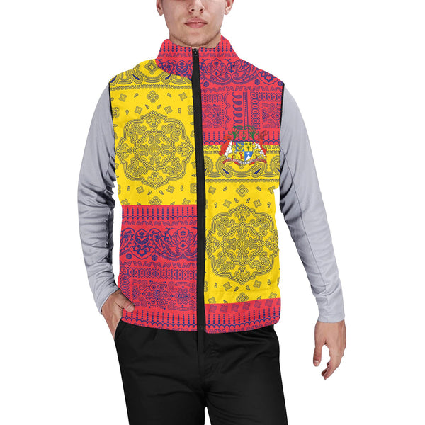 Mauritius Men Padded Jacket Vest Flag And Paisley Basic Style 1