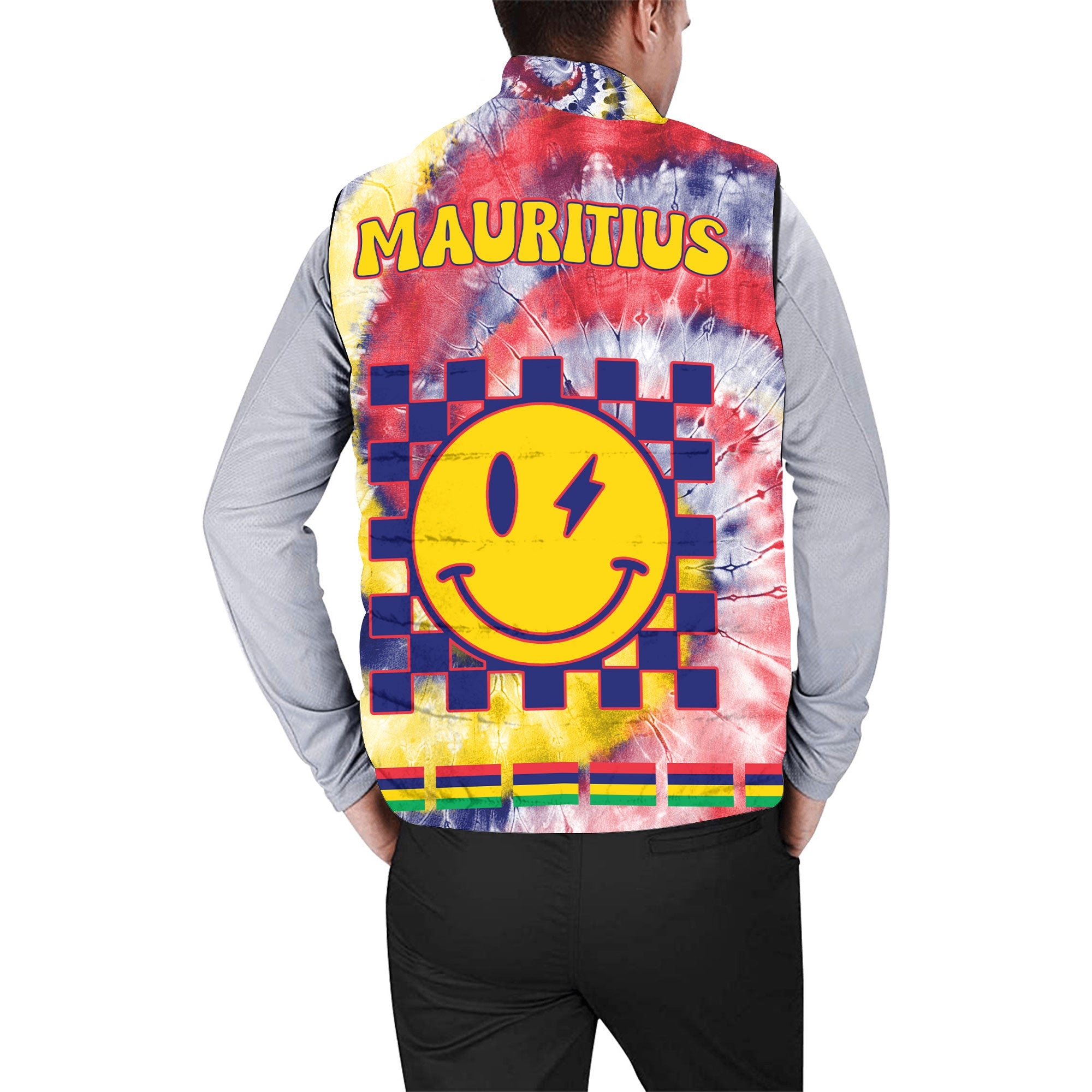 Mauritius Men Padded Jacket Vest Custom Tie Dye Style 2