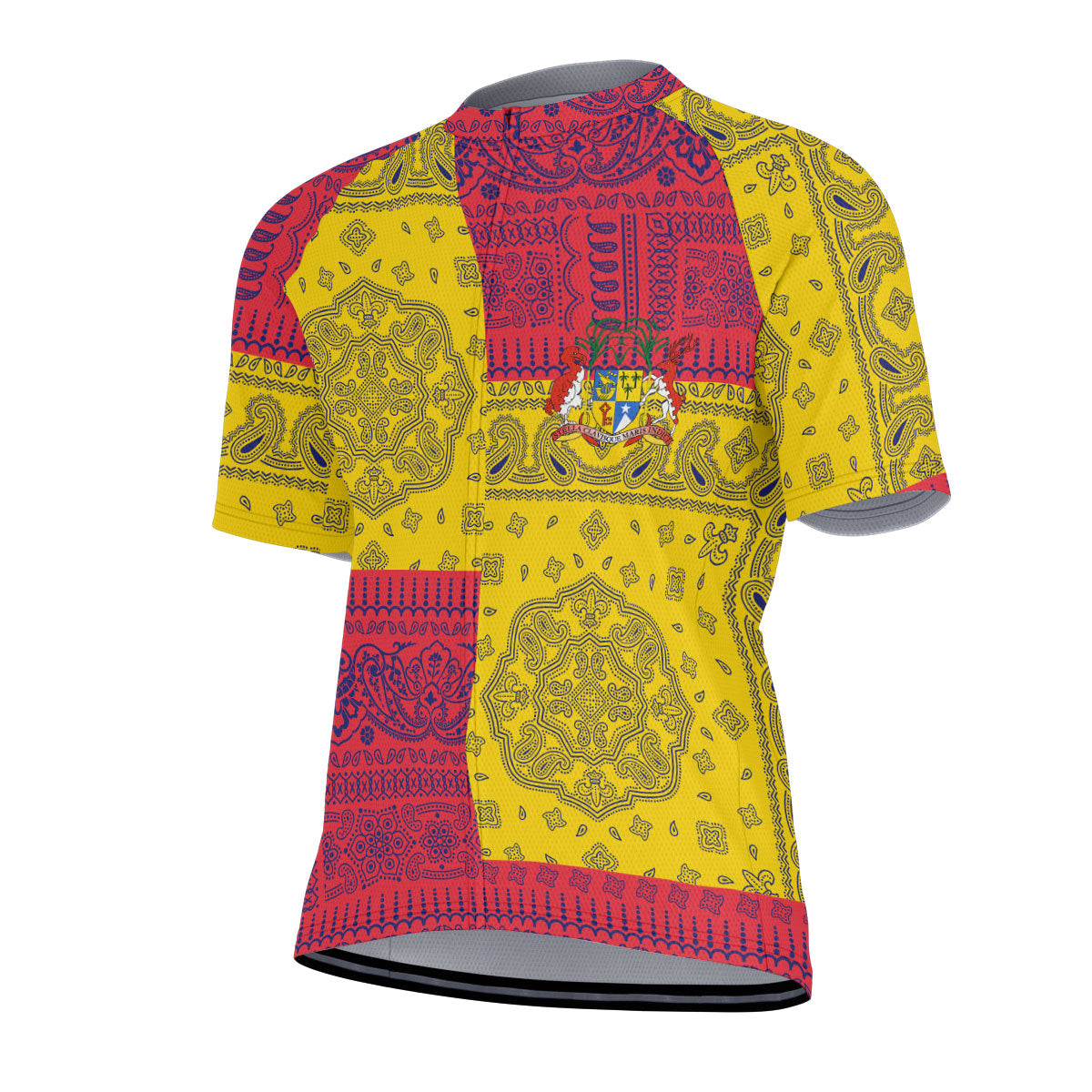 Mauritius Men Cycling Jersey Flag And Paisley Basic Style 2