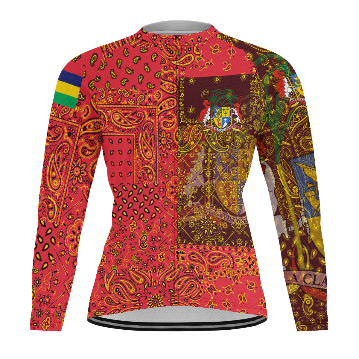 Mauritius Raglan Men Cycling Jersey Long Sleeve Paisley Flag And Skull Style 1