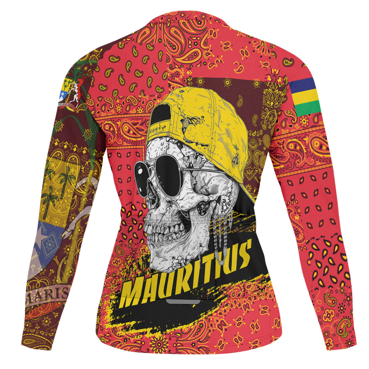 Mauritius Raglan Men Cycling Jersey Long Sleeve Paisley Flag And Skull Style 2