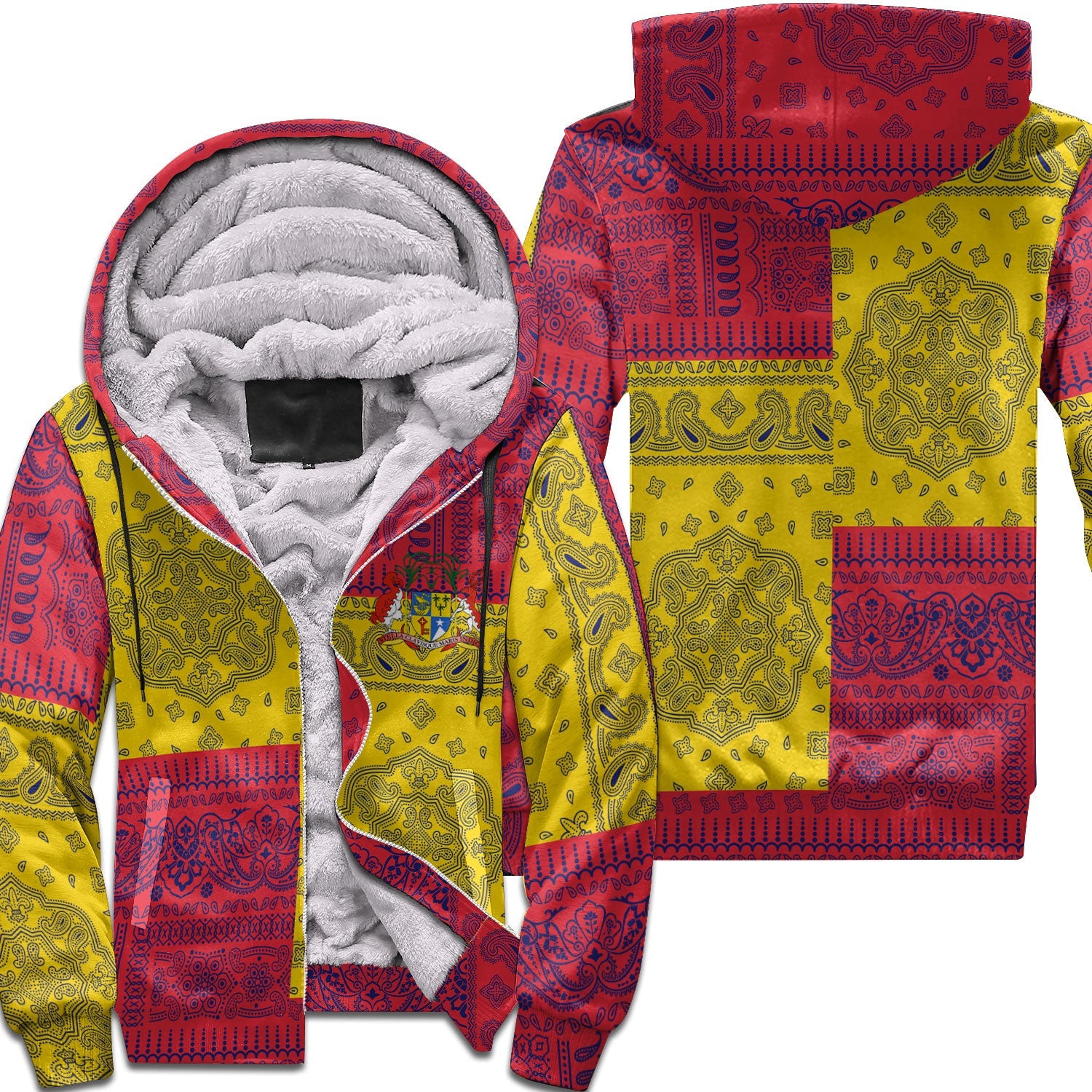 Mauritius Sherpa Hoodie Flag And Paisley Basic Style 1