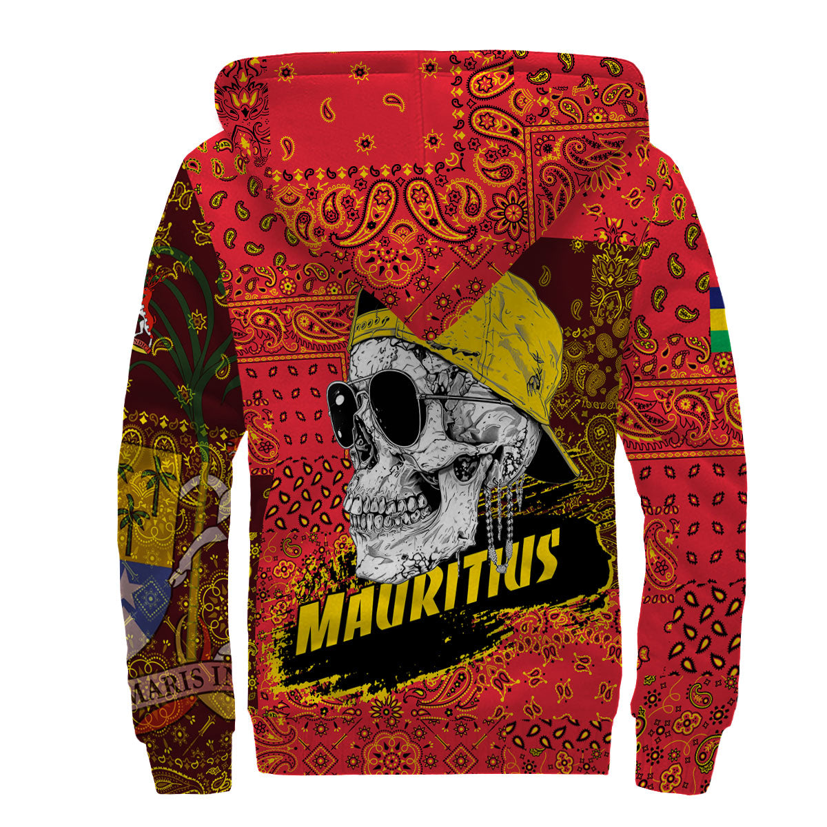 Mauritius Sherpa Hoodie Paisley Flag And Skull Style 2