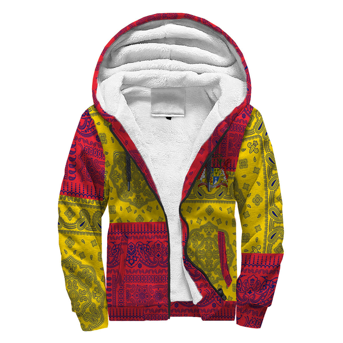 Mauritius Sherpa Hoodie Flag And Paisley Basic Style 3