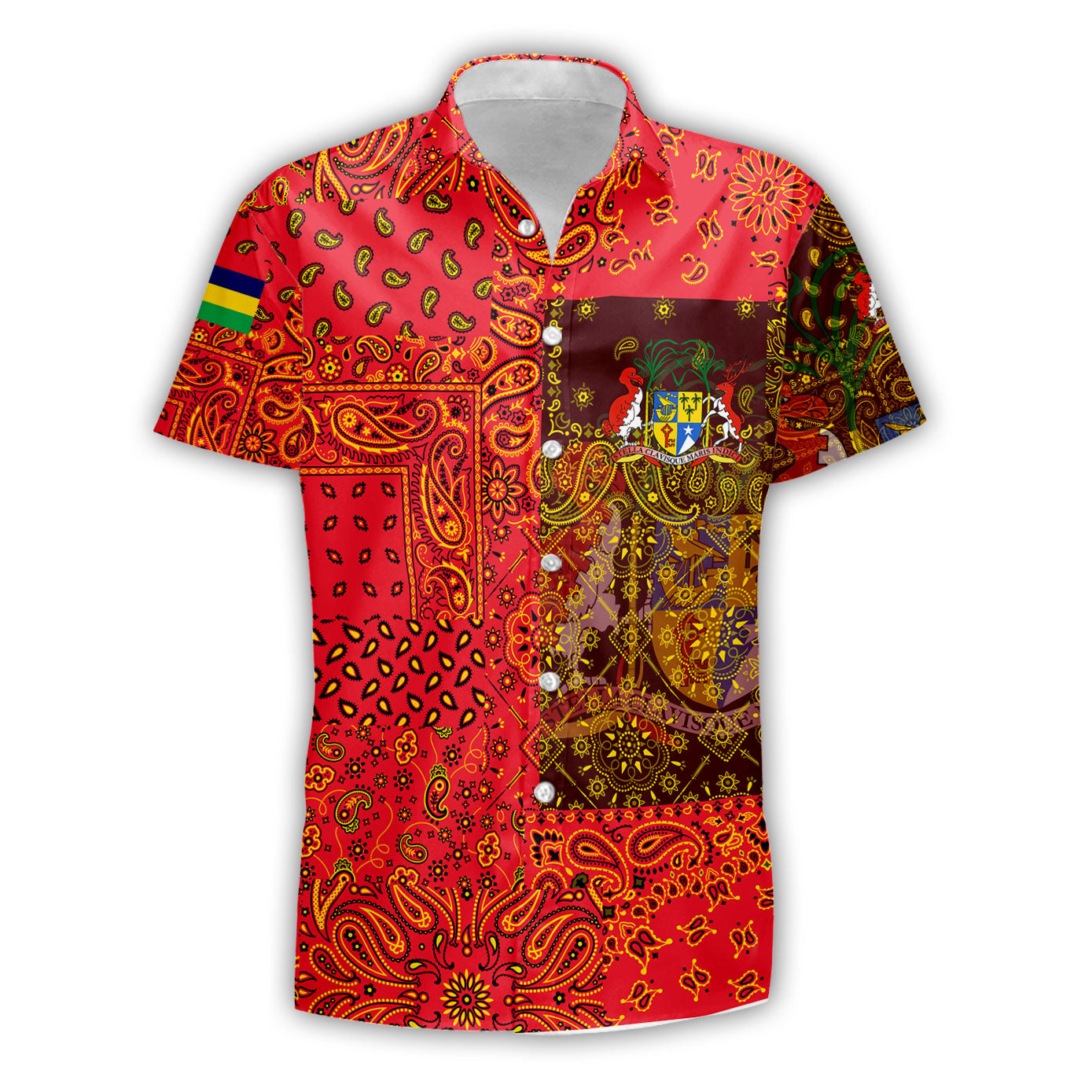 Mauritius Short Sleeve Shirt Paisley Flag And Skull Style 1