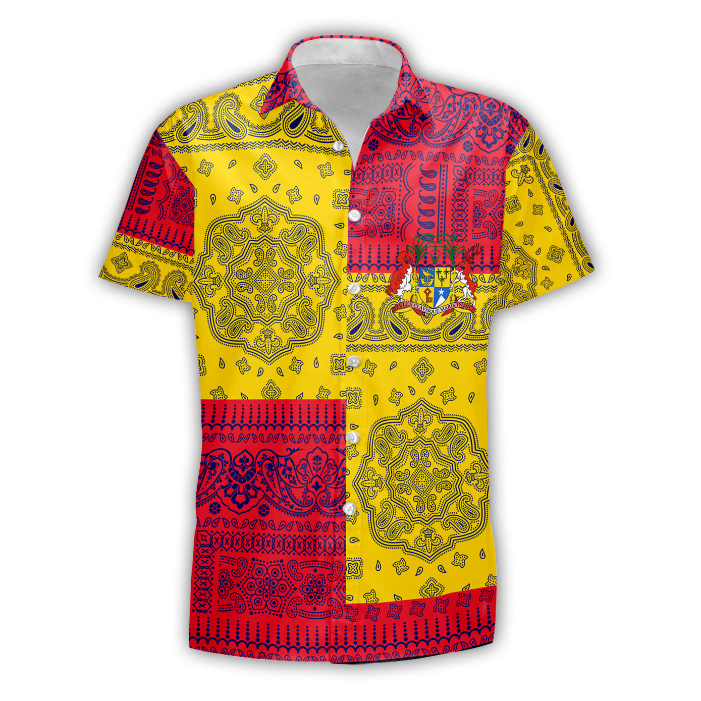 Mauritius Short Sleeve Shirt Flag And Paisley Basic Style 2