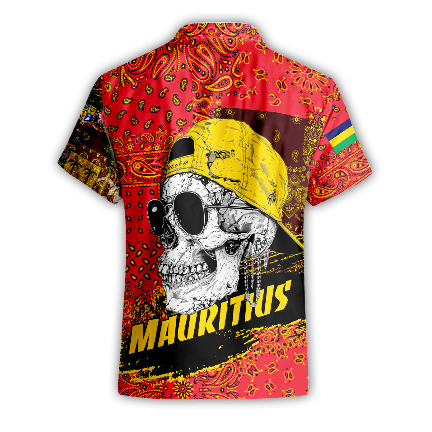 Mauritius Short Sleeve Shirt Paisley Flag And Skull Style 2