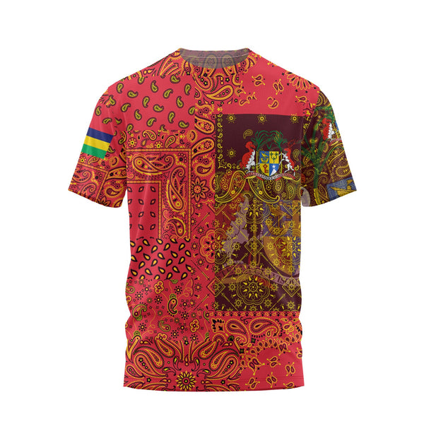 Mauritius T Shirt Paisley Flag And Skull Style 1