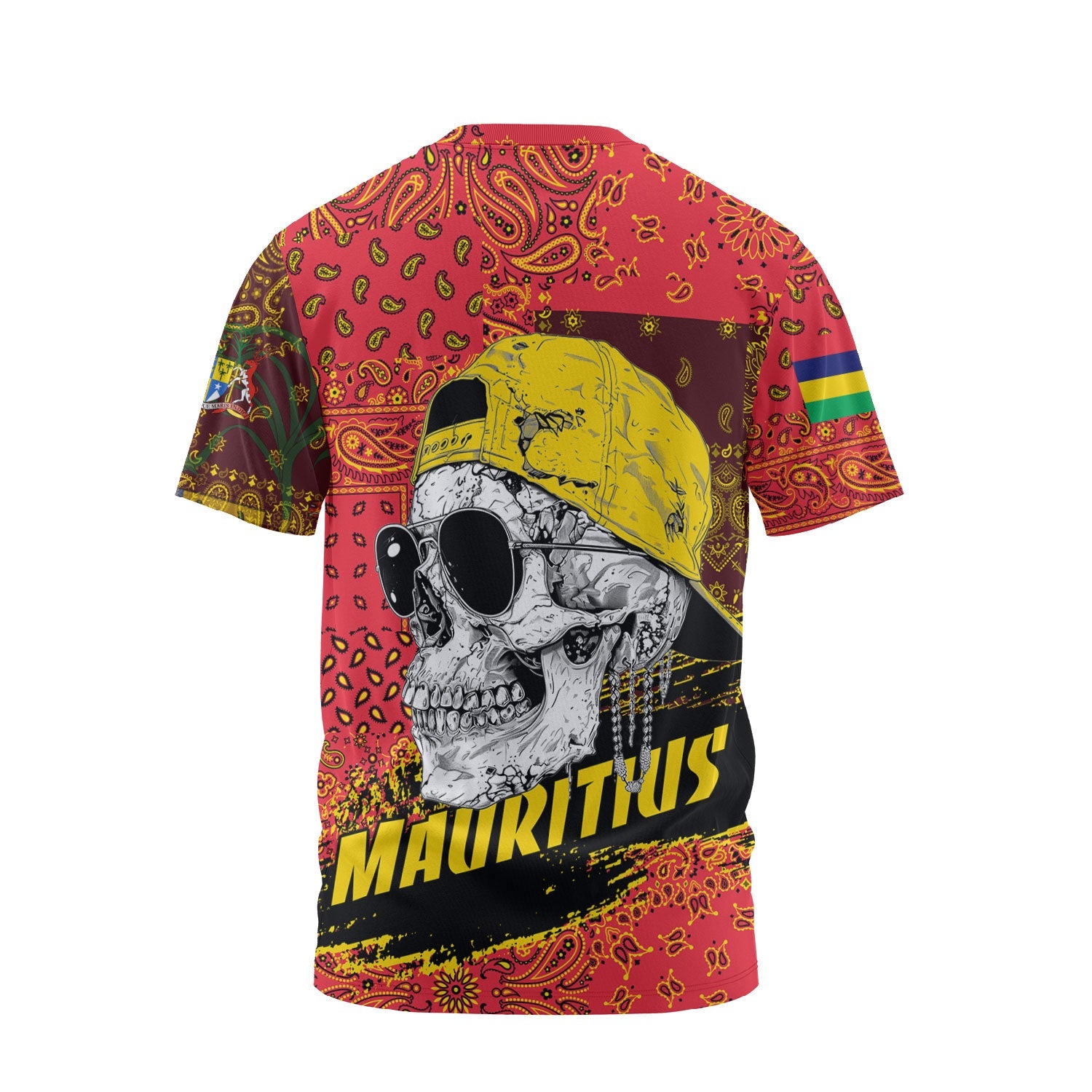 Mauritius T Shirt Paisley Flag And Skull Style 2