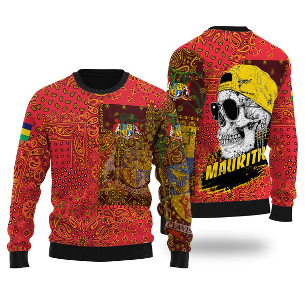 Mauritius Ugly Sweater Paisley Flag And Skull Style 1