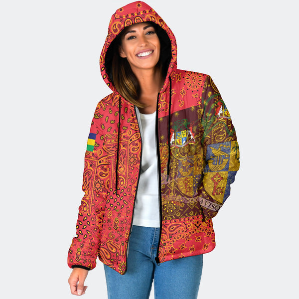 Mauritius Women Hooded Padded Jacket Paisley Flag And Skull Style 1