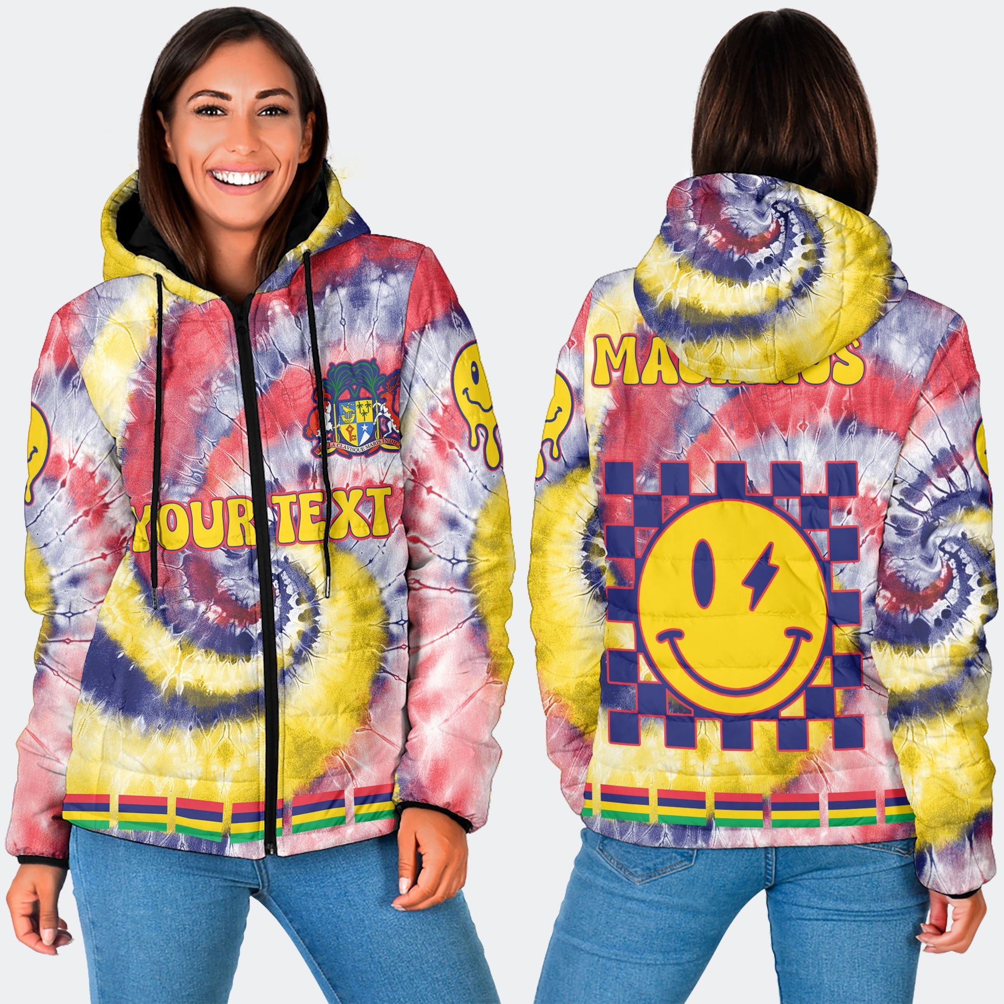 Mauritius Women Hooded Padded Jacket Custom Tie Dye Style 3