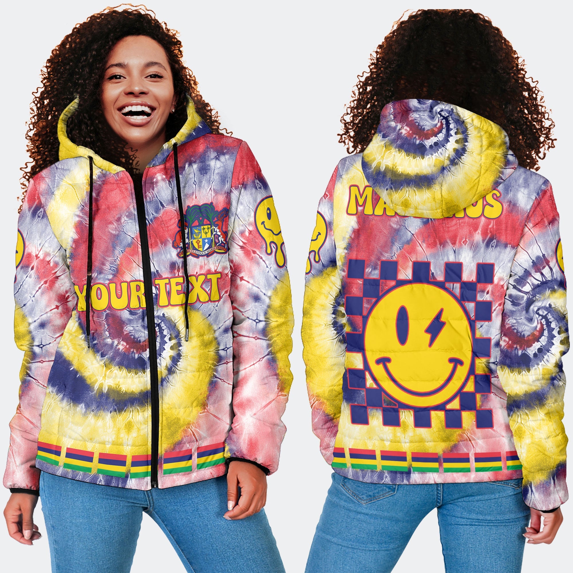 Mauritius Women Hooded Padded Jacket Custom Tie Dye Style 4