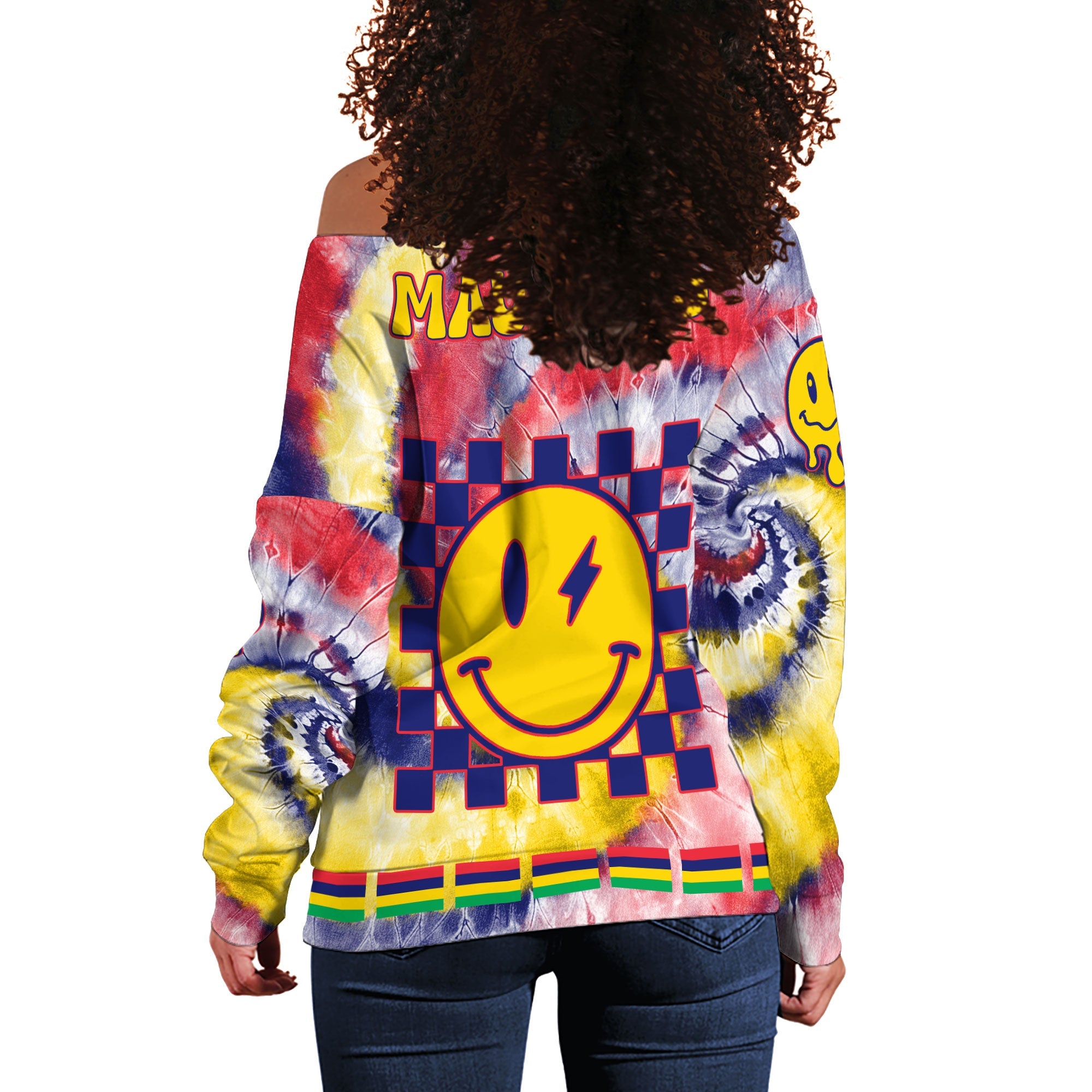 Mauritius Women Off Shoulder Sweatshirt Custom Tie Dye Style 1