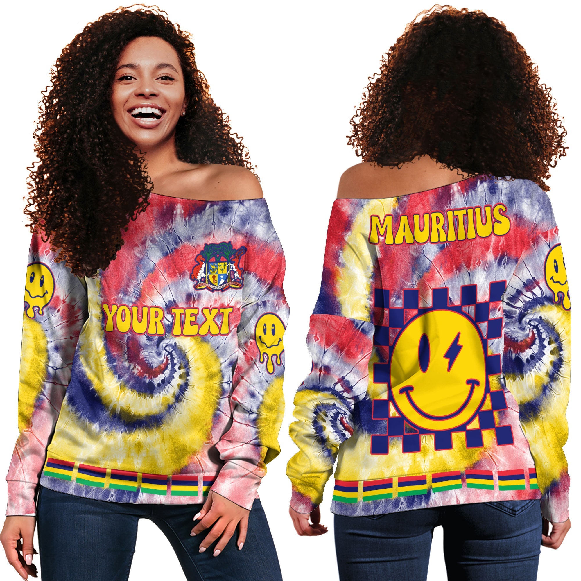 Mauritius Women Off Shoulder Sweatshirt Custom Tie Dye Style 2